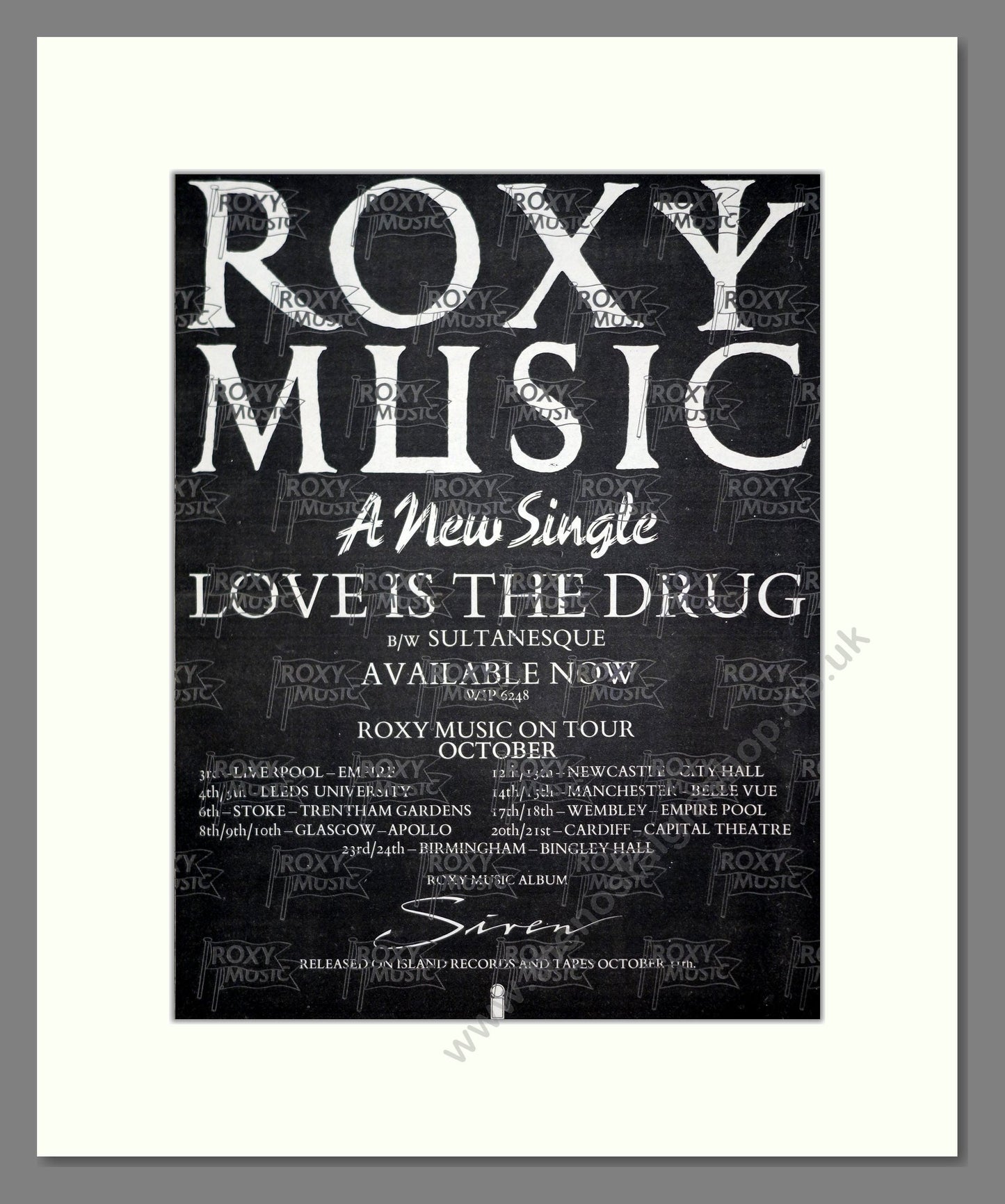 Roxy Music - Love Is The Drug. Vintage Advert 1975 (ref AD20309)