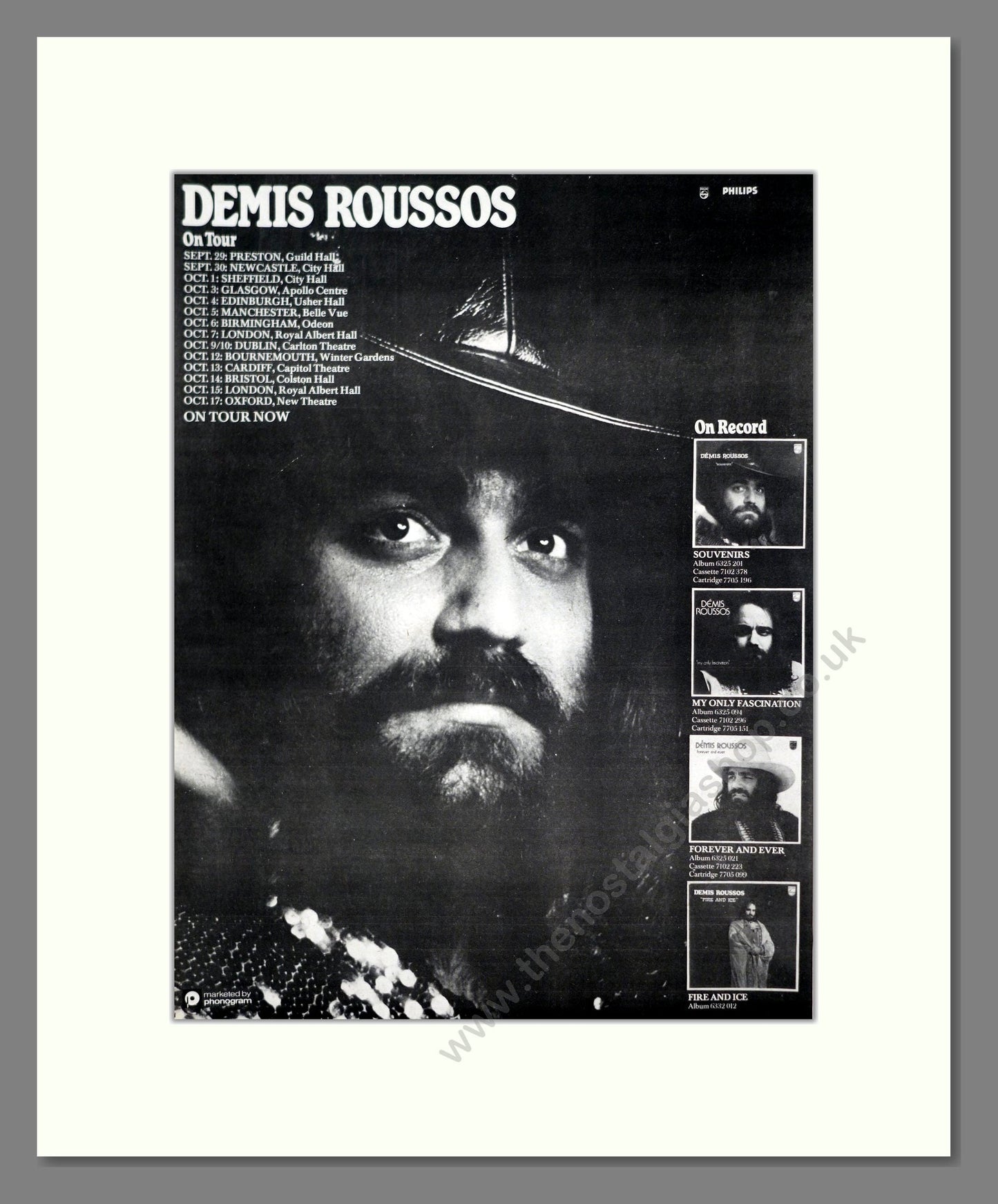 Demis Roussos - UK Tour. Vintage Advert 1975 (ref AD20311)