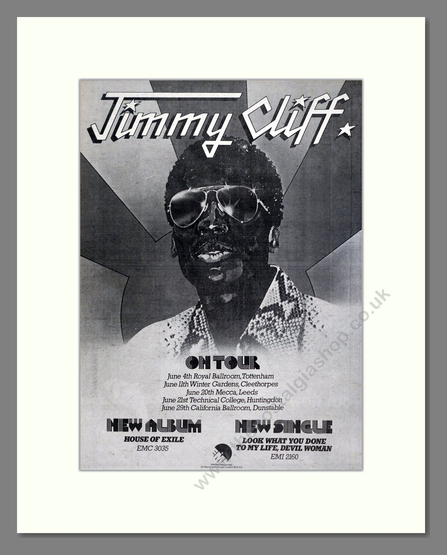 Jimmy Cliff - UK Tour. Vintage Advert 1974 (ref AD20321)
