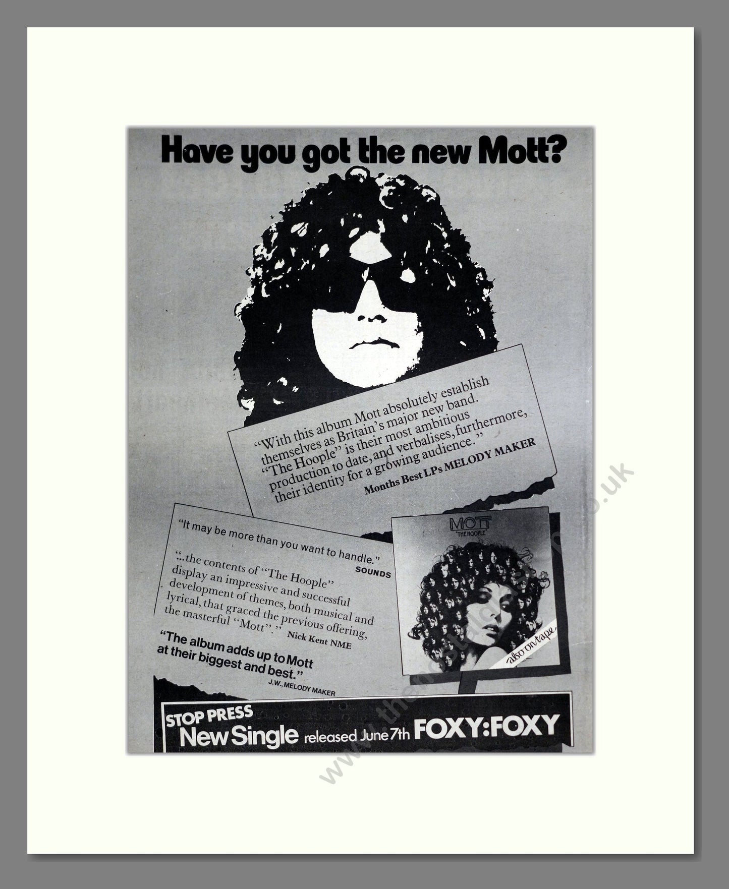 Mott - The Hoople. Vintage Advert 1974 (ref AD20322)