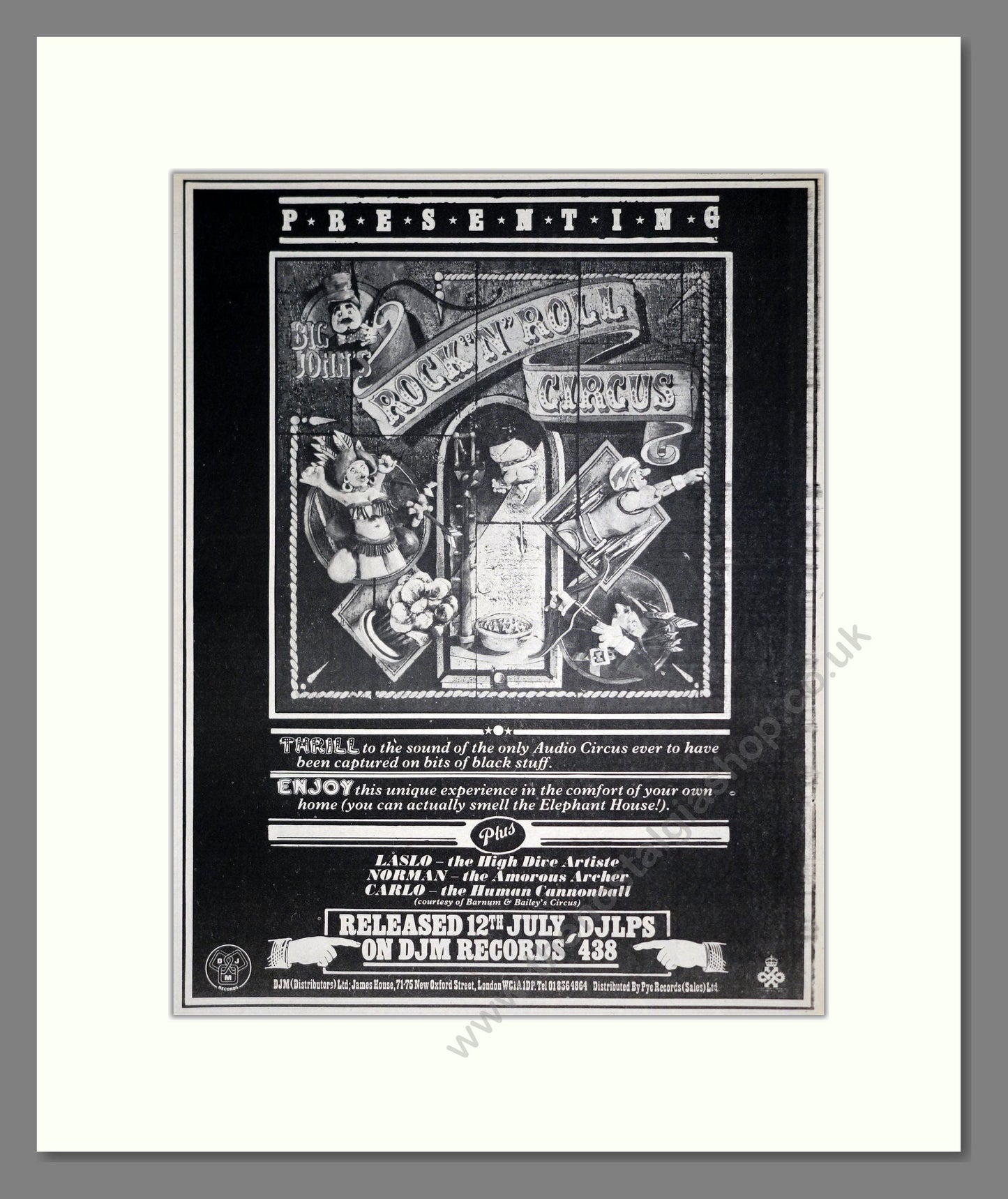 Big John's Rock n Roll Circus - Self Titled Album. Vintage Advert 1974 (ref AD20332)