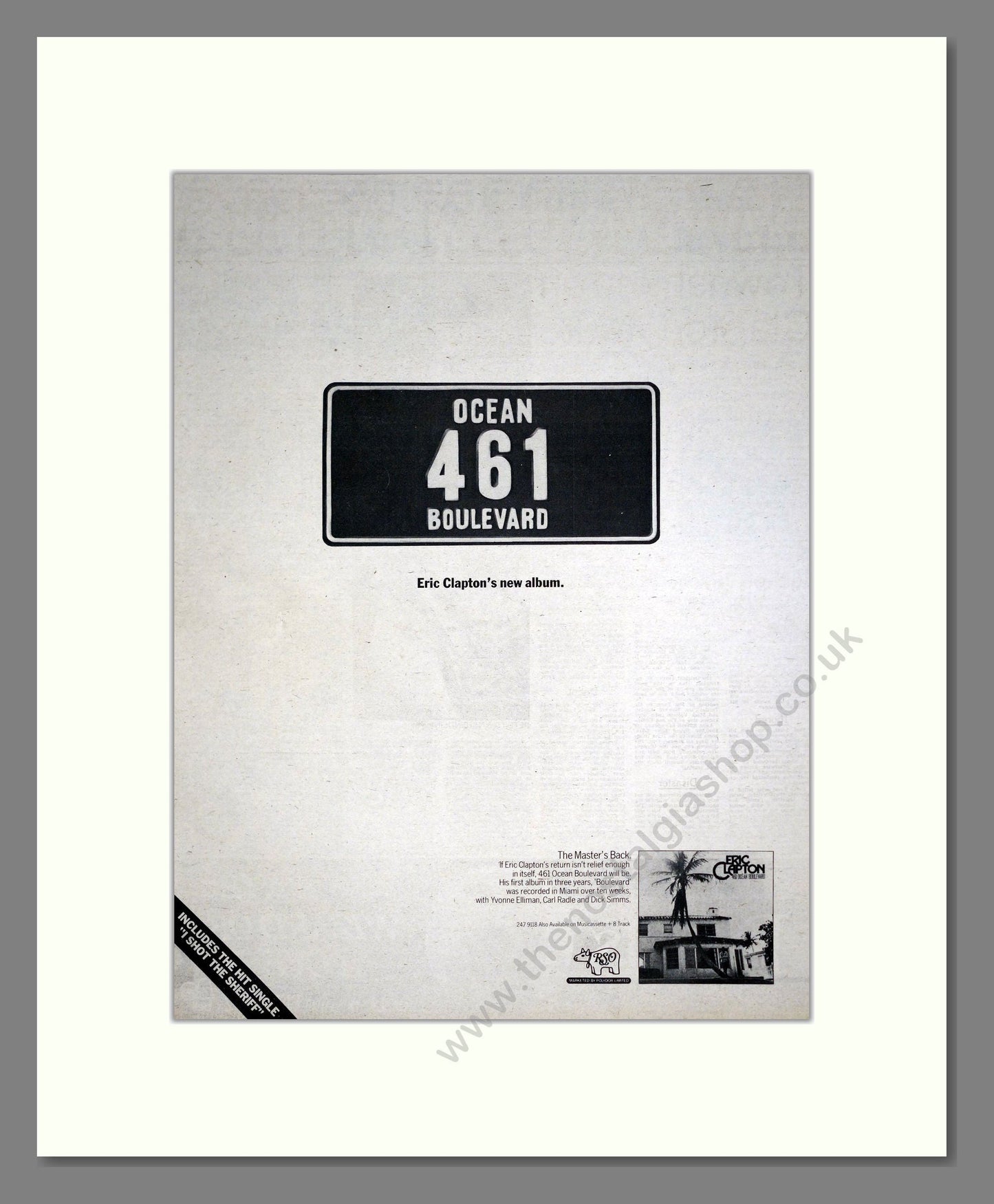 Eric Clapton - 461 Ocean Boulevard. Vintage Advert 1974 (ref AD20339)