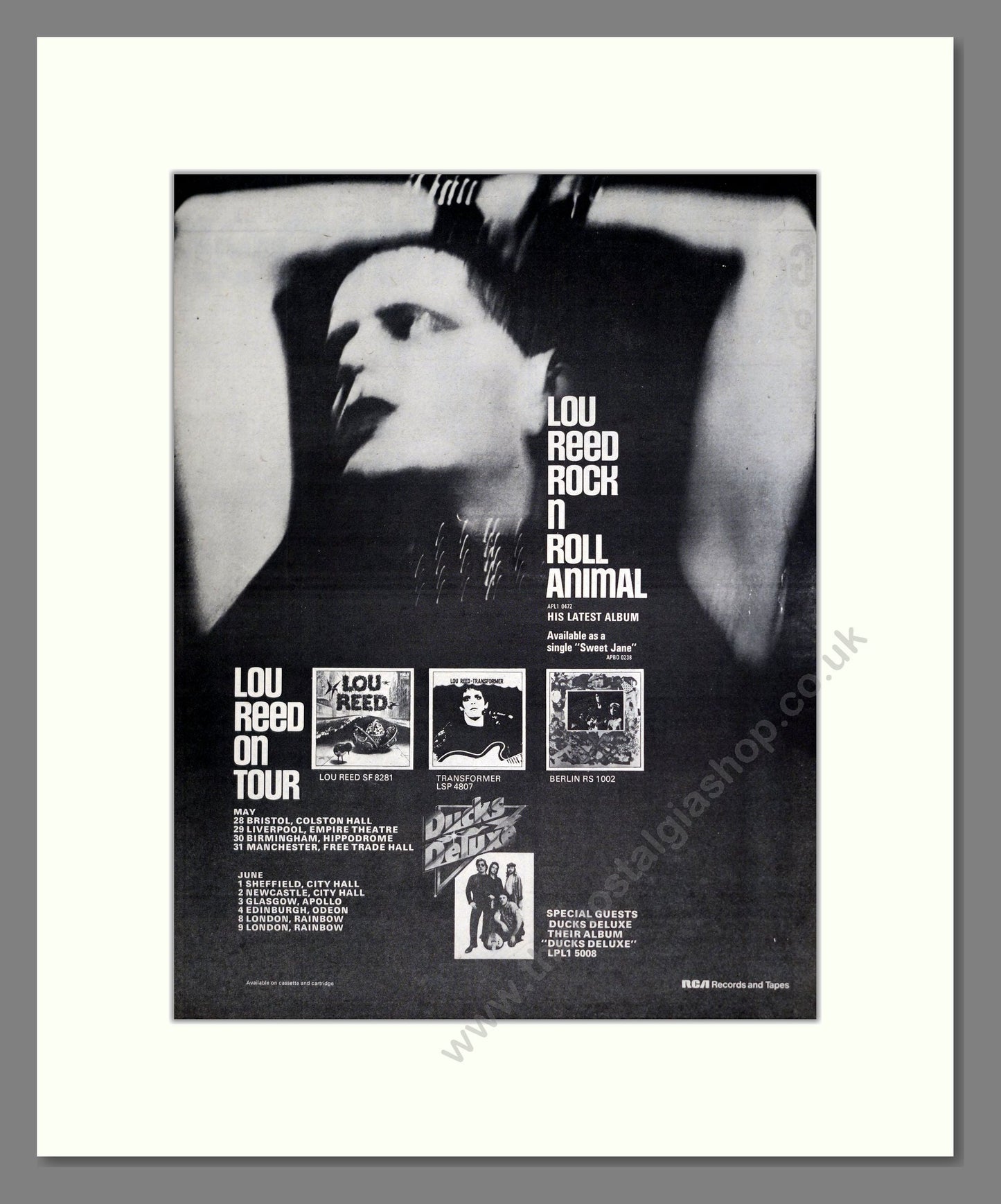 Lou Reed - Rock n Roll Animal. Vintage Advert 1974 (ref AD20341)