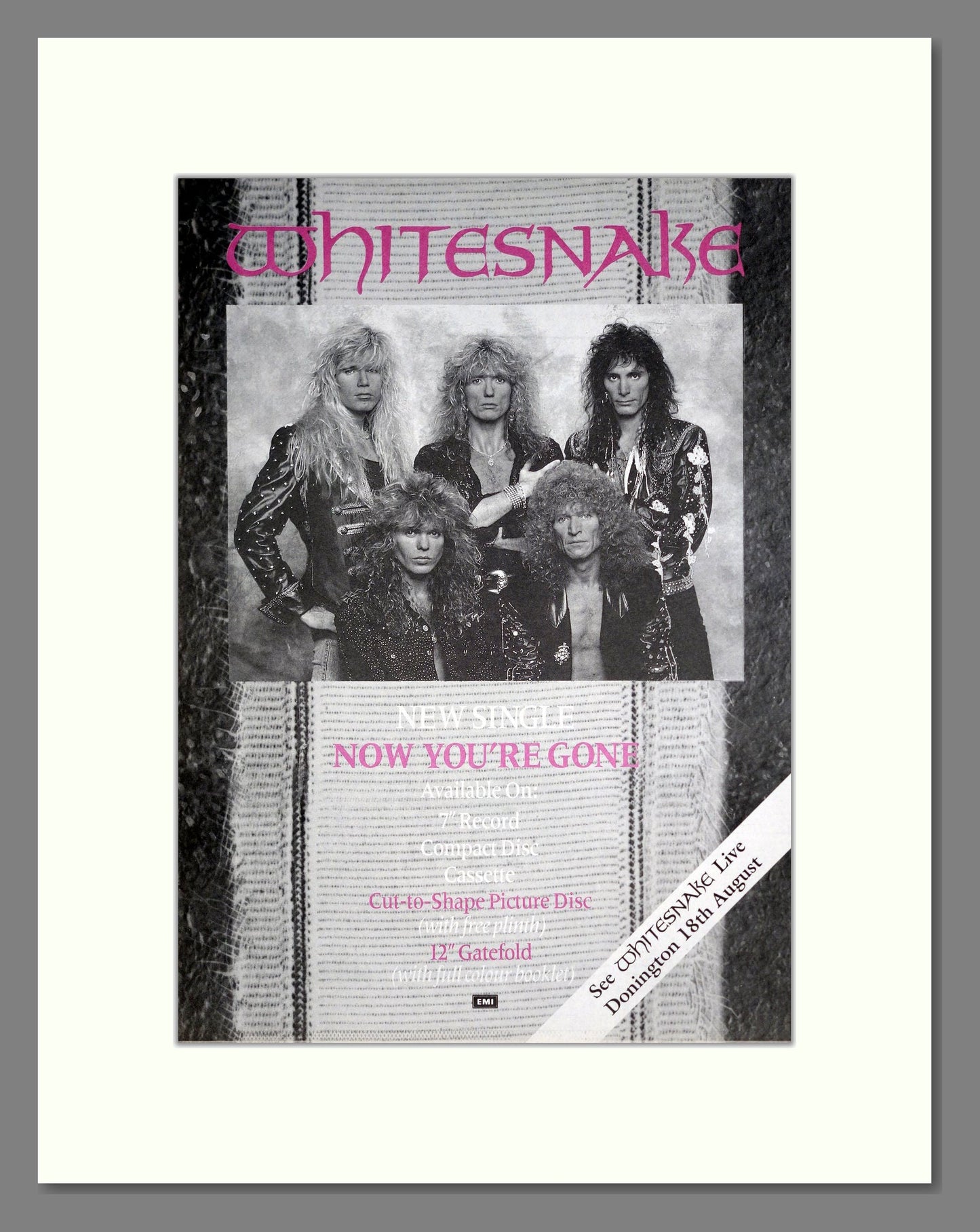 Whitesnake - Now You're Gone. Vintage Advert 1990 (ref AD20356)