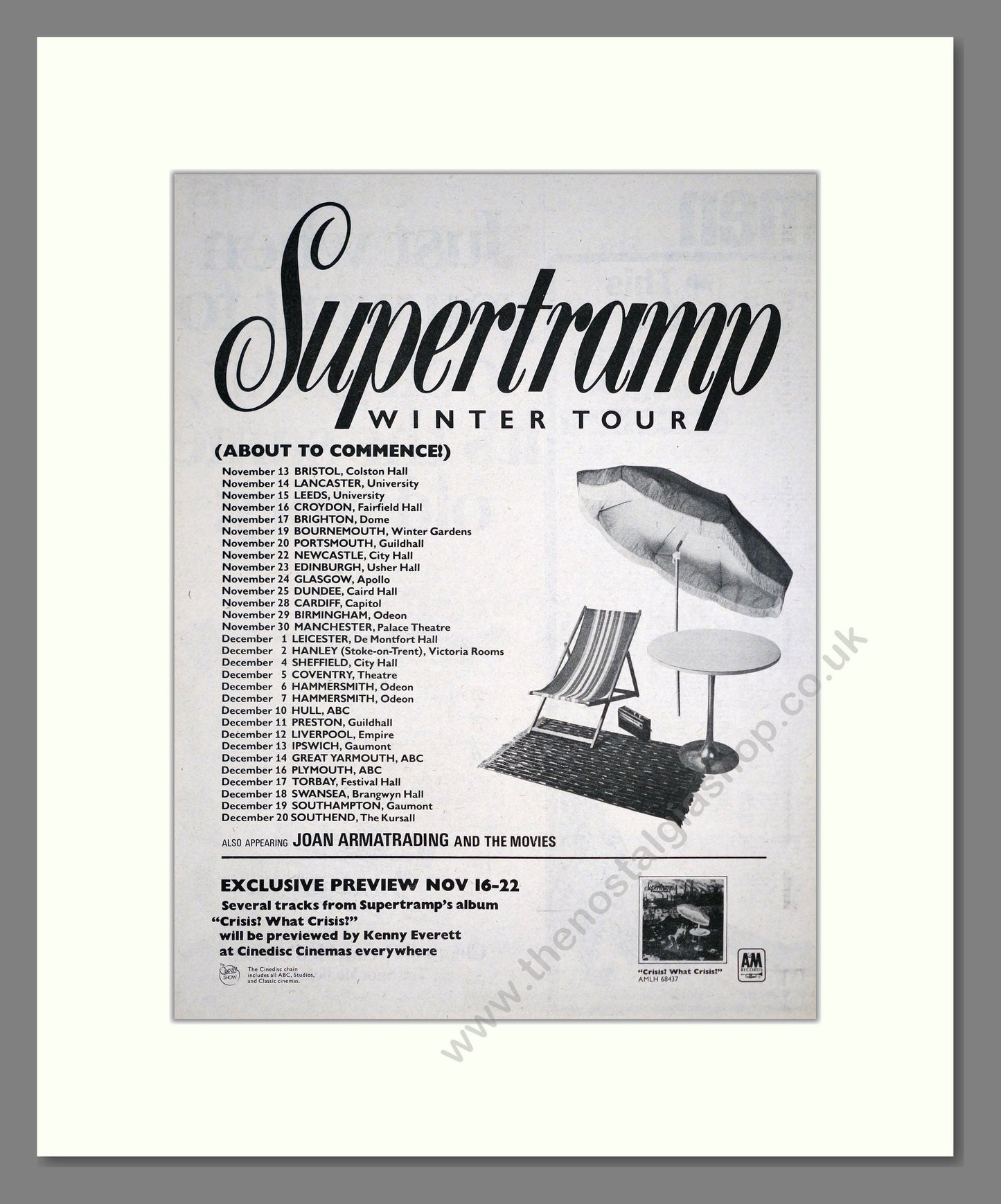 Supertramp - UK Tour. Vintage Advert 1975 (ref AD20393)