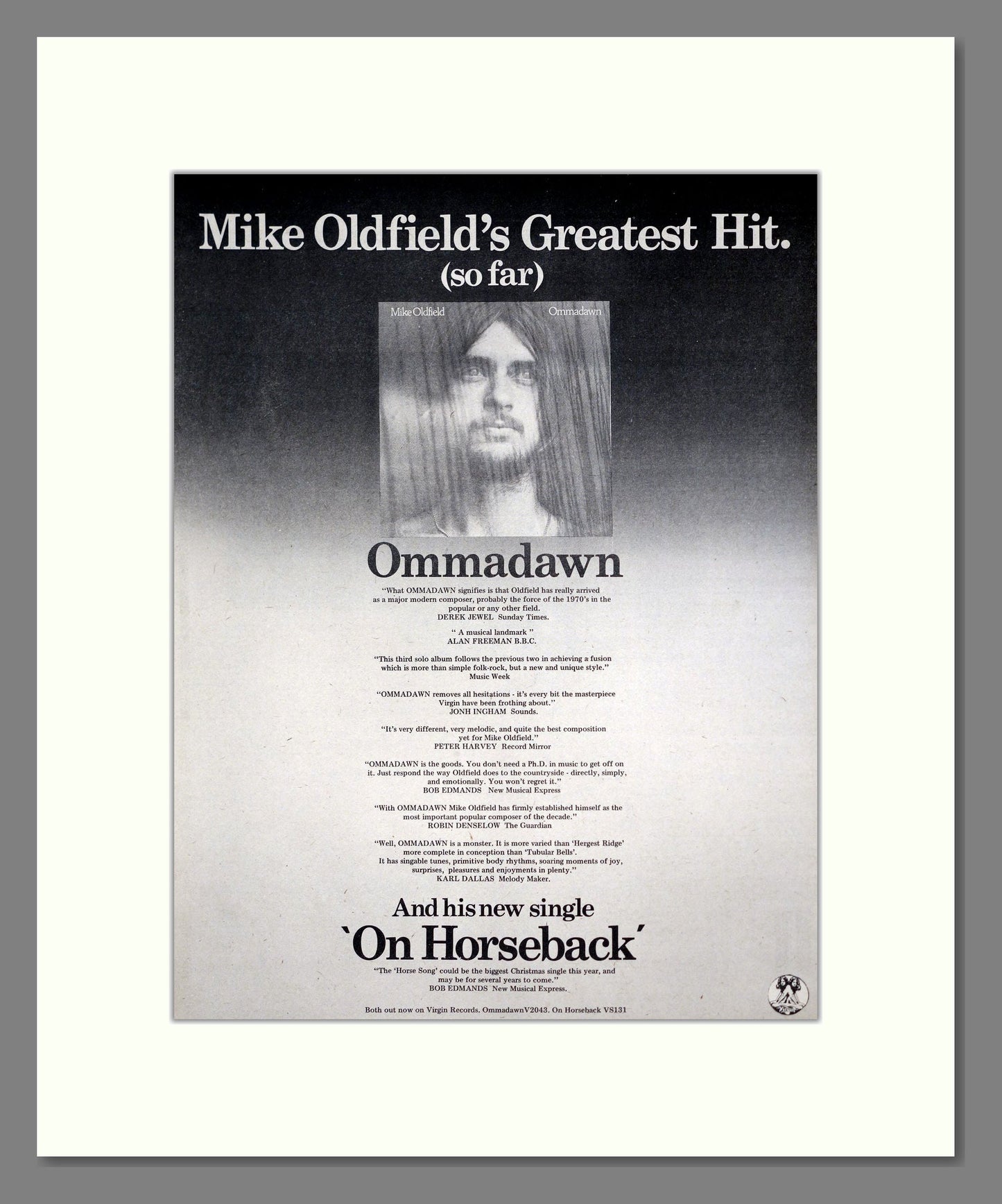Mike Oldfield - Ommadawn. Vintage Advert 1975 (ref AD20395)