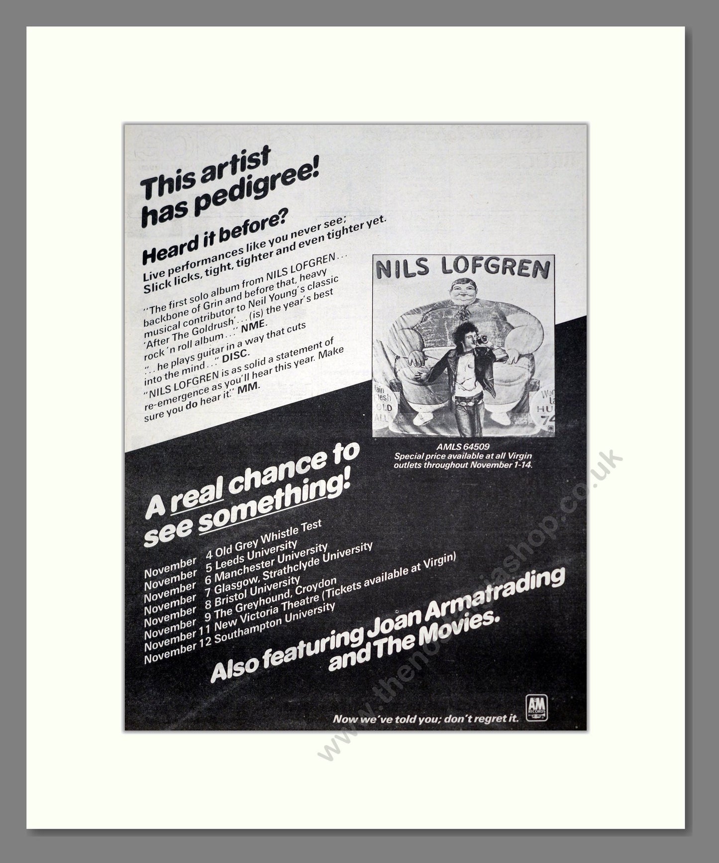 Nils Lofgren - UK Tour. Vintage Advert 1975 (ref AD20402)