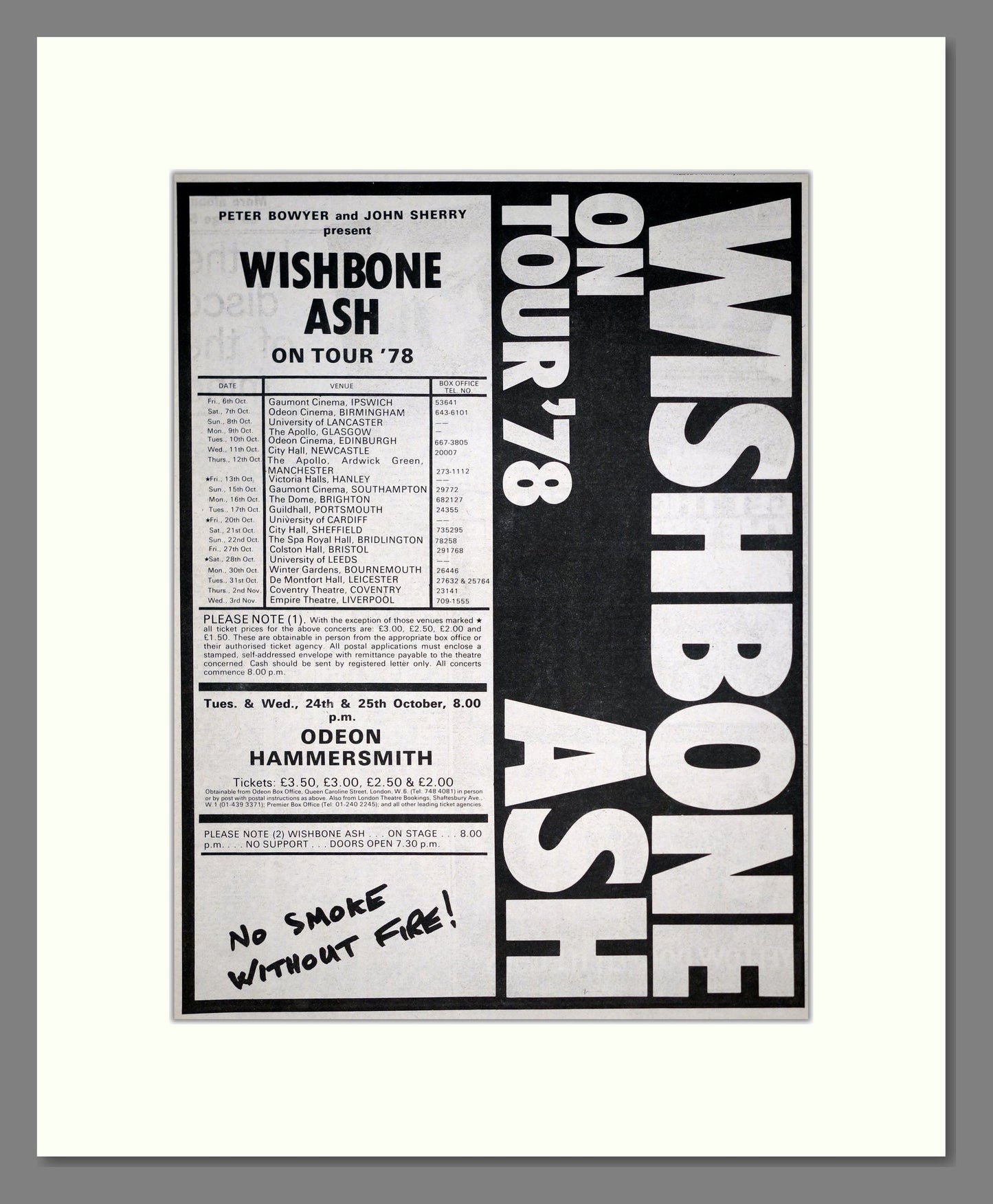 Wishbone Ash - UK Tour. Vintage Advert 1978 (ref AD20416)