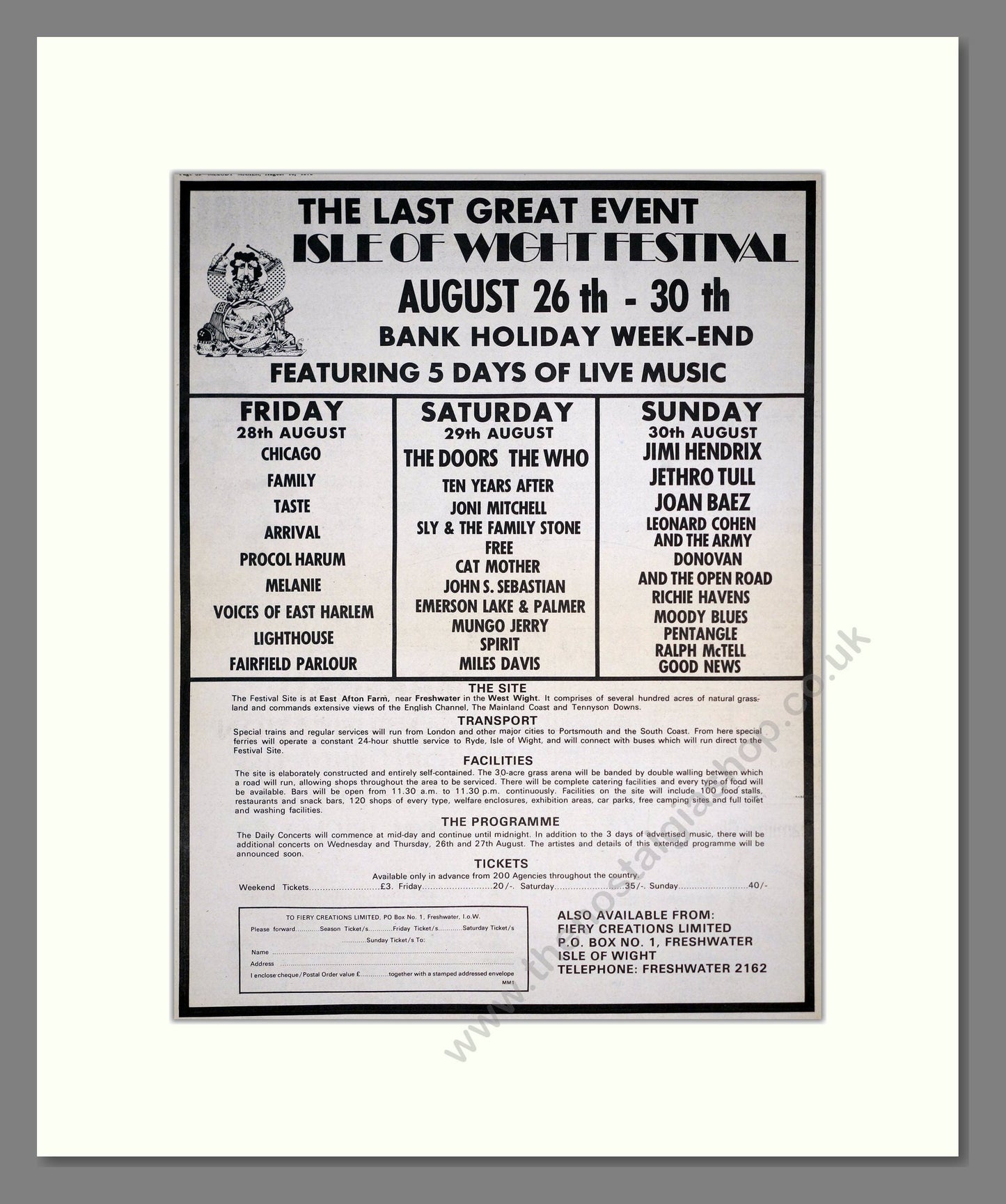 Isle Of Wight Festival - Line Up. Vintage Advert 1970 (ref AD20422)