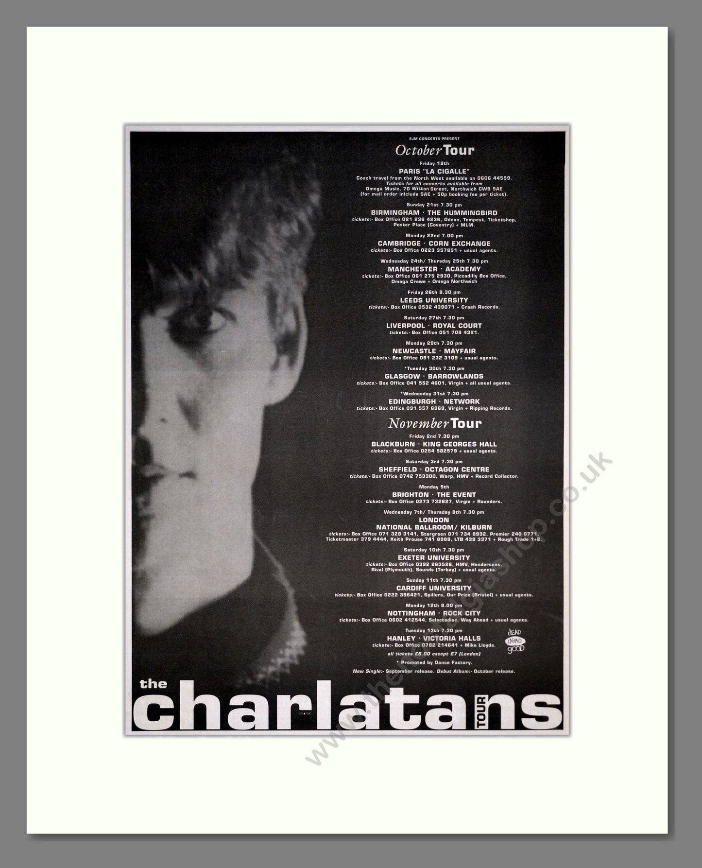 Charlatans (The) - UK Tour. Vintage Advert 1990 (ref AD20461)