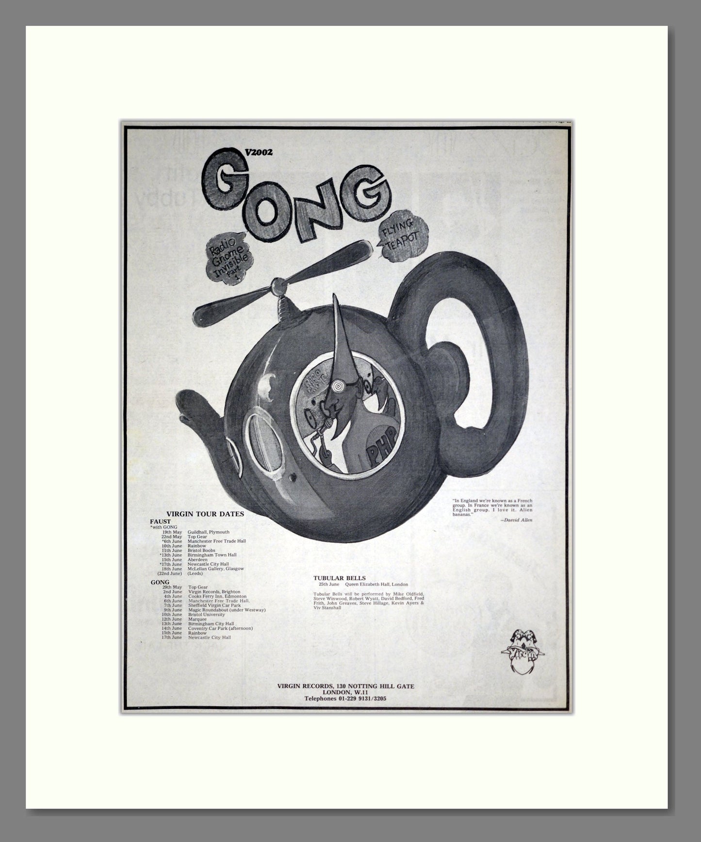 Gong - UK Tour. Vintage Advert 1973 (ref AD20495)