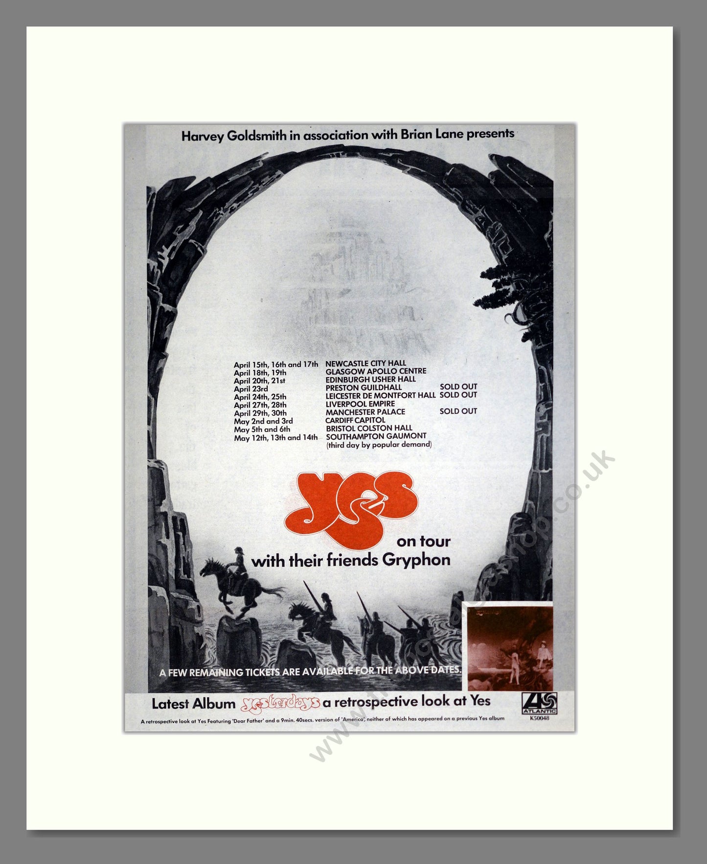 Yes - UK Tour. Vintage Advert 1975 (ref AD20521) Double Advert