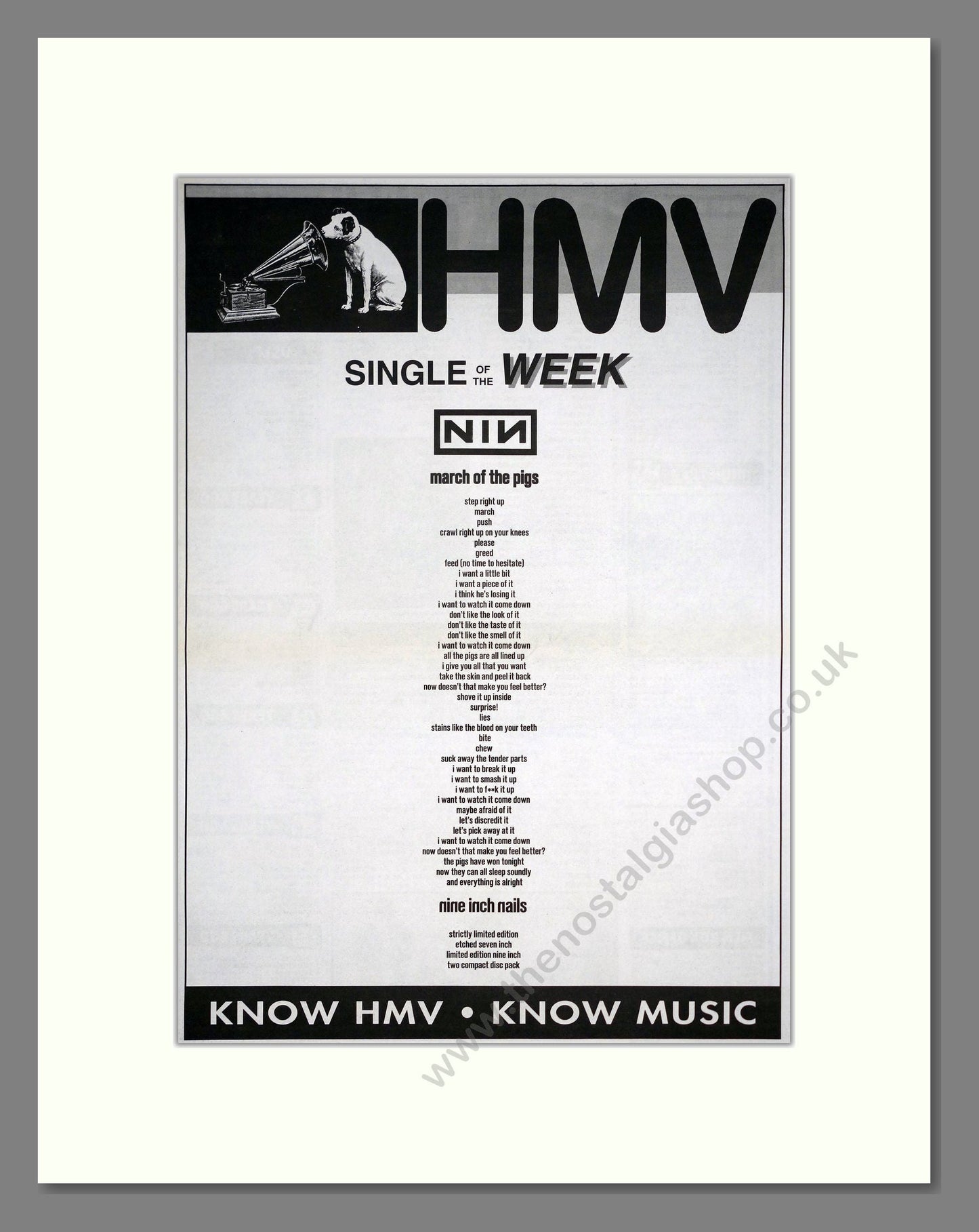 Nine Inch Nails - March Of The Pigs. Vintage Advert 1994 (ref AD20555)