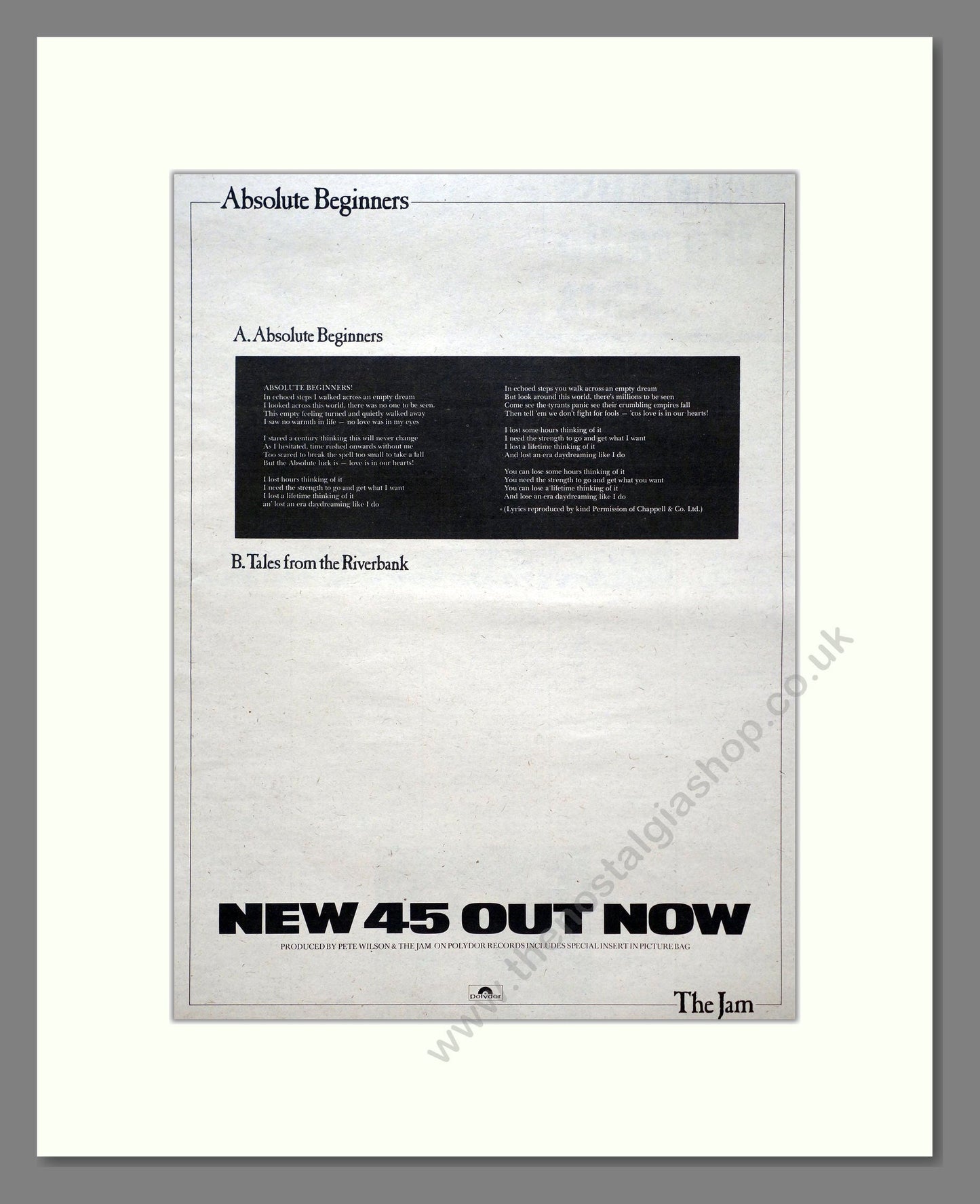 Jam (The) - Absolute Beginners. Vintage Advert 1981 (ref AD20736)