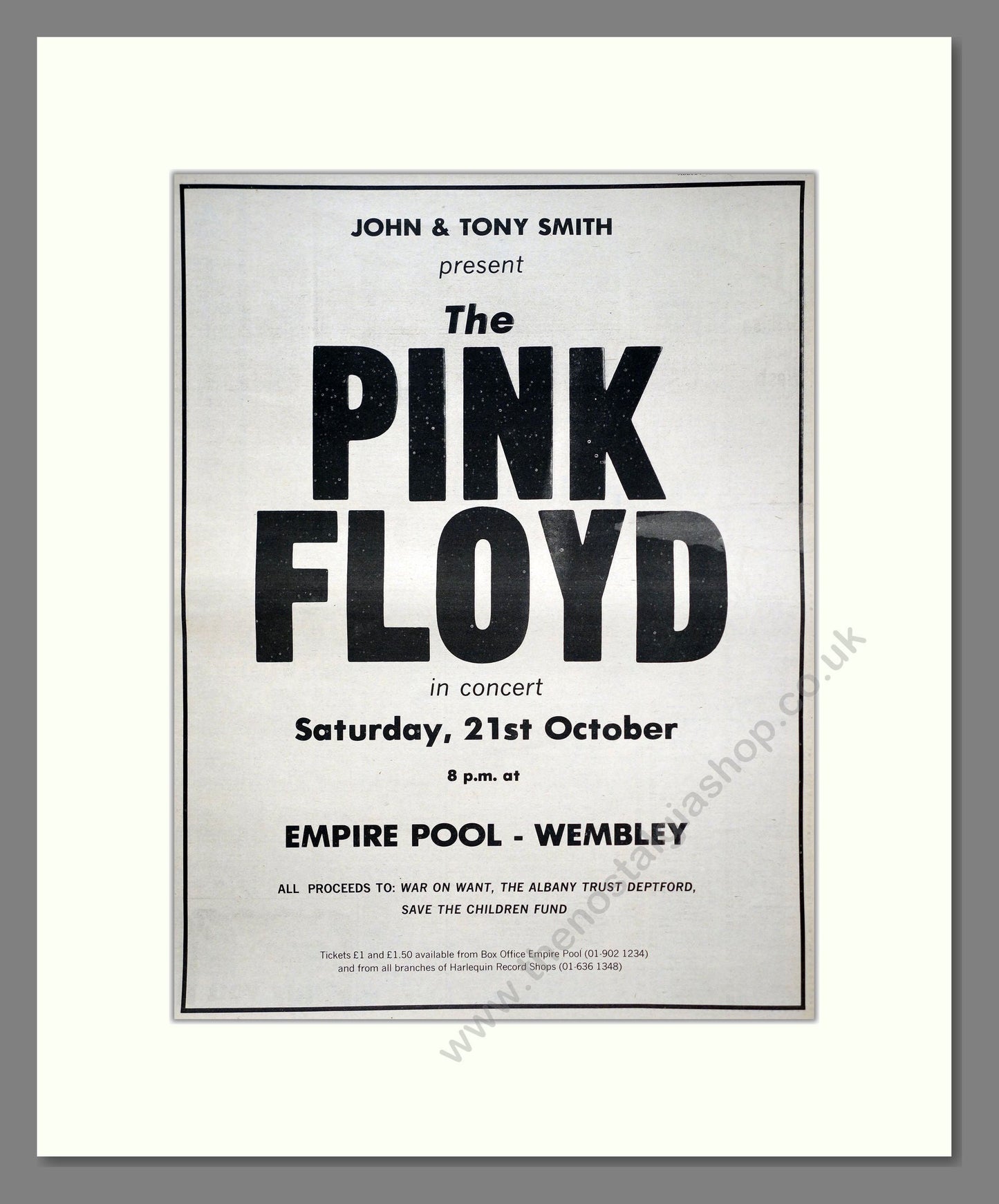 Pink Floyd - Live At Empire Pool Wembley. Vintage Advert 1972 (ref AD20748)