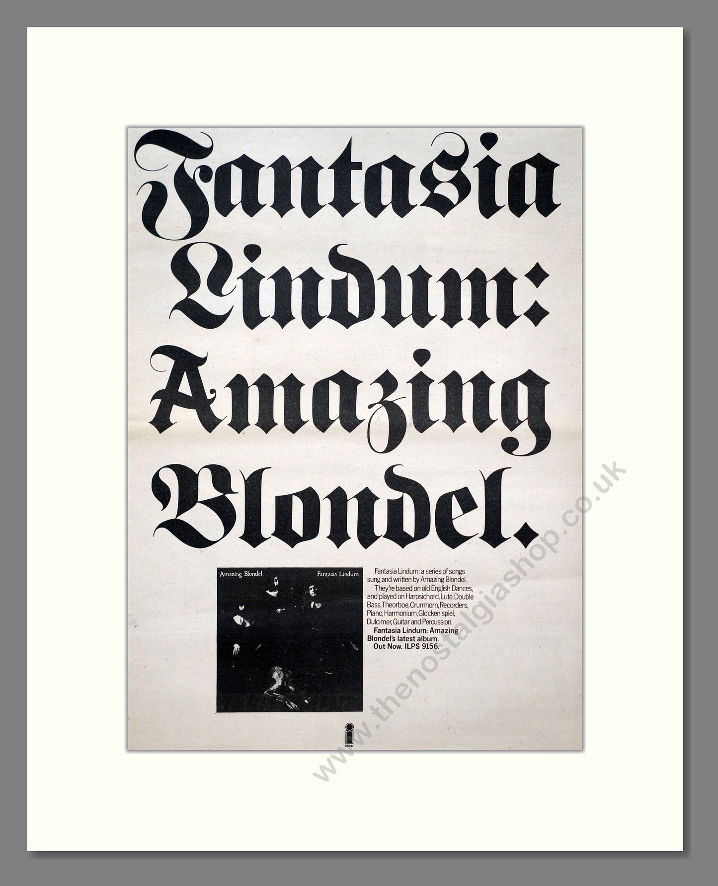 Amazing Blondel - Fantasia Lindum. Vintage Advert 1971 (ref AD20785)