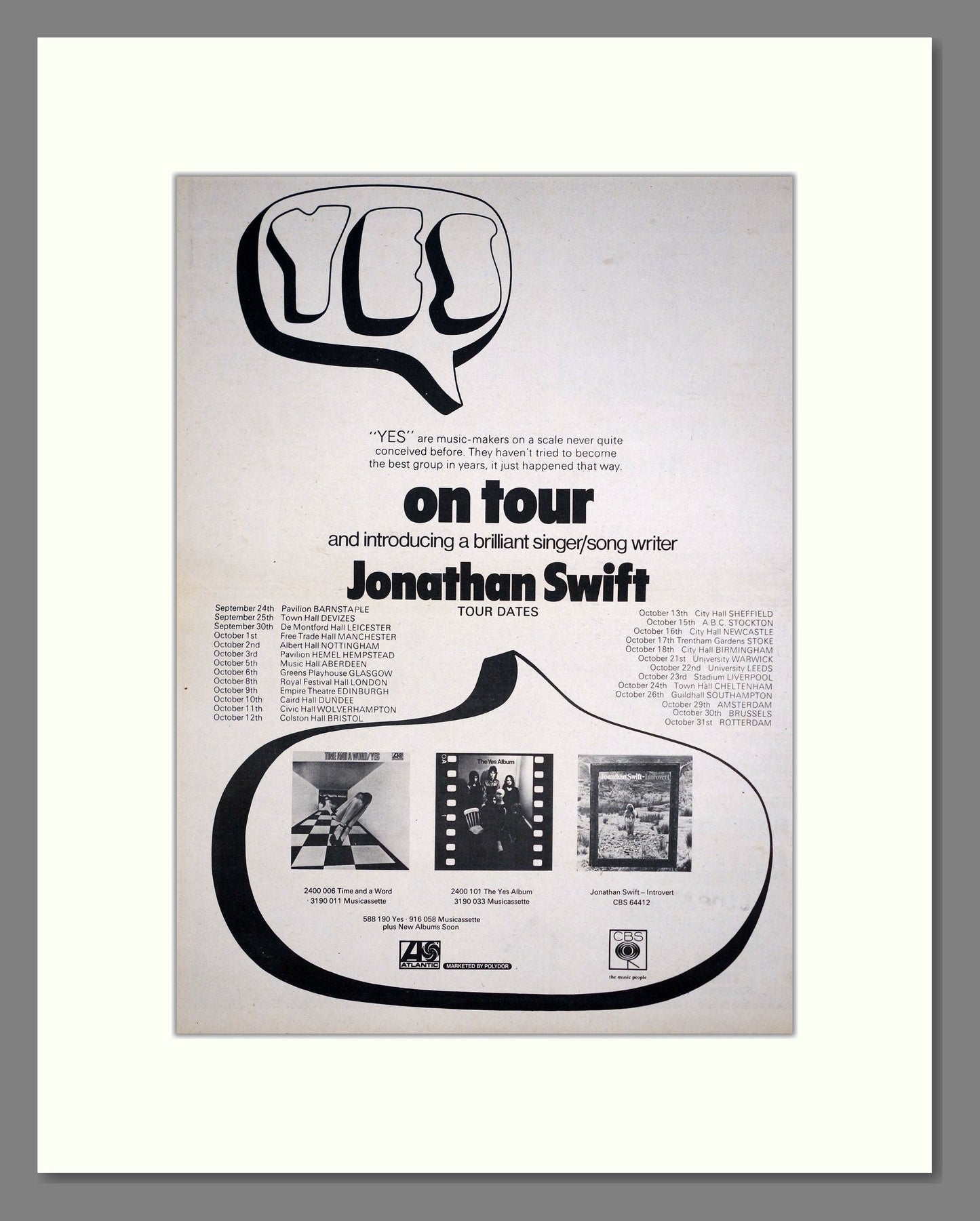 Yes - UK Tour. Vintage Advert 1971 (ref AD20794)