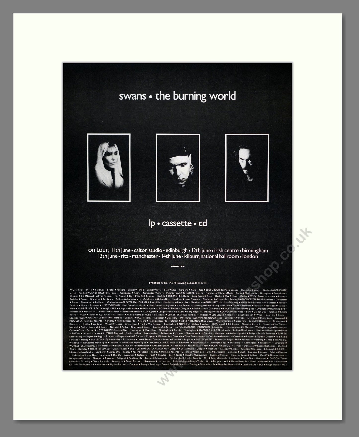 Swans - The Burning World. Vintage Advert 1989 (ref AD20570)