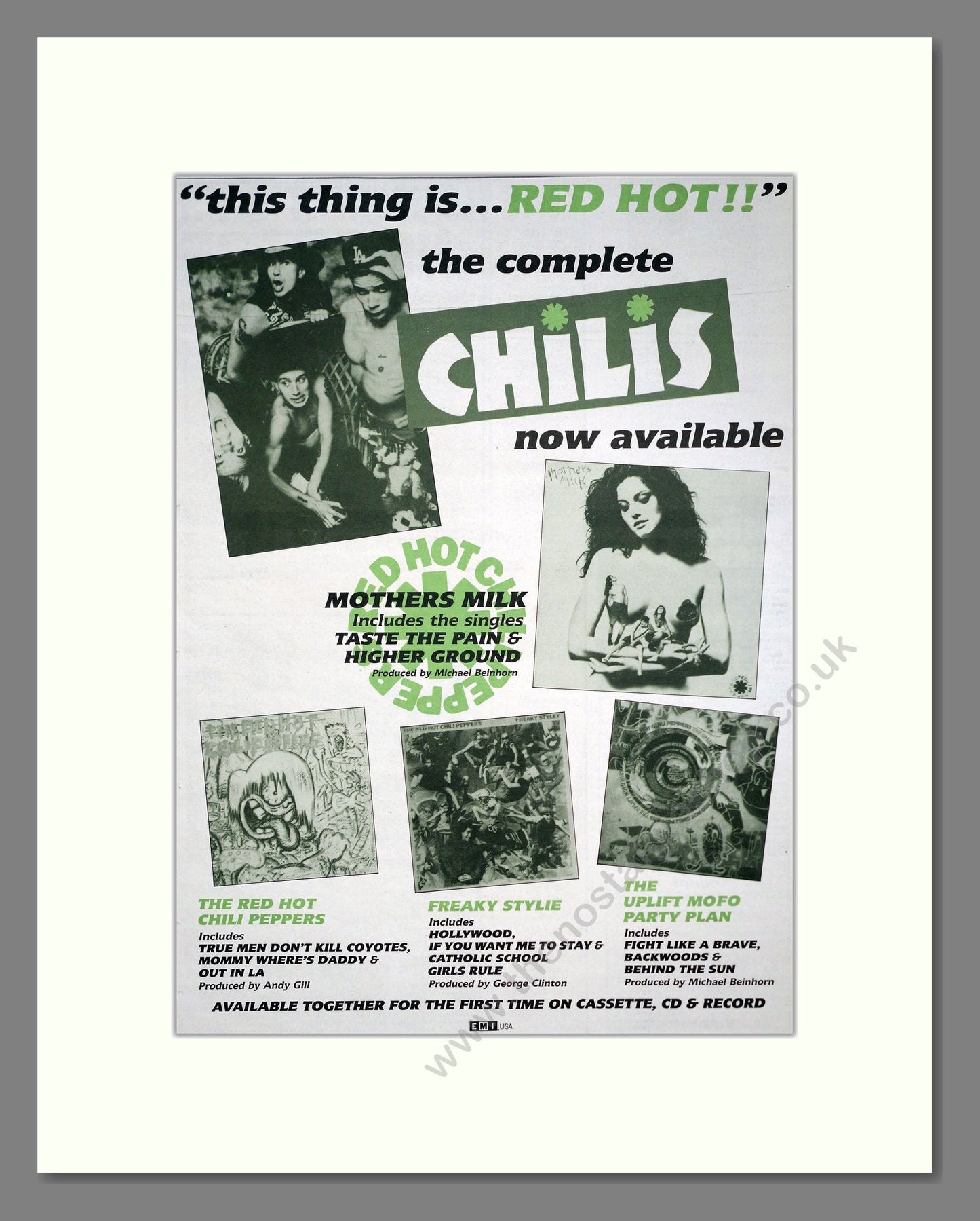 Red Hot Chili Peppers - Various Albums. Vintage Advert 1990 (ref AD20573)