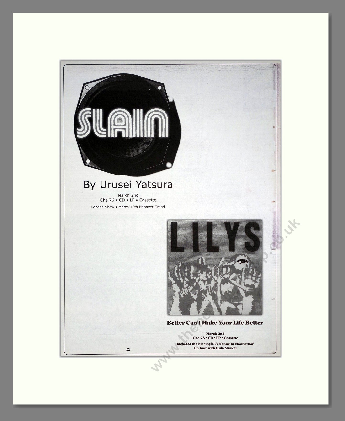 Uresei Yatsura / Lilys - 2 Albums. Vintage Advert 1998 (ref AD20574)