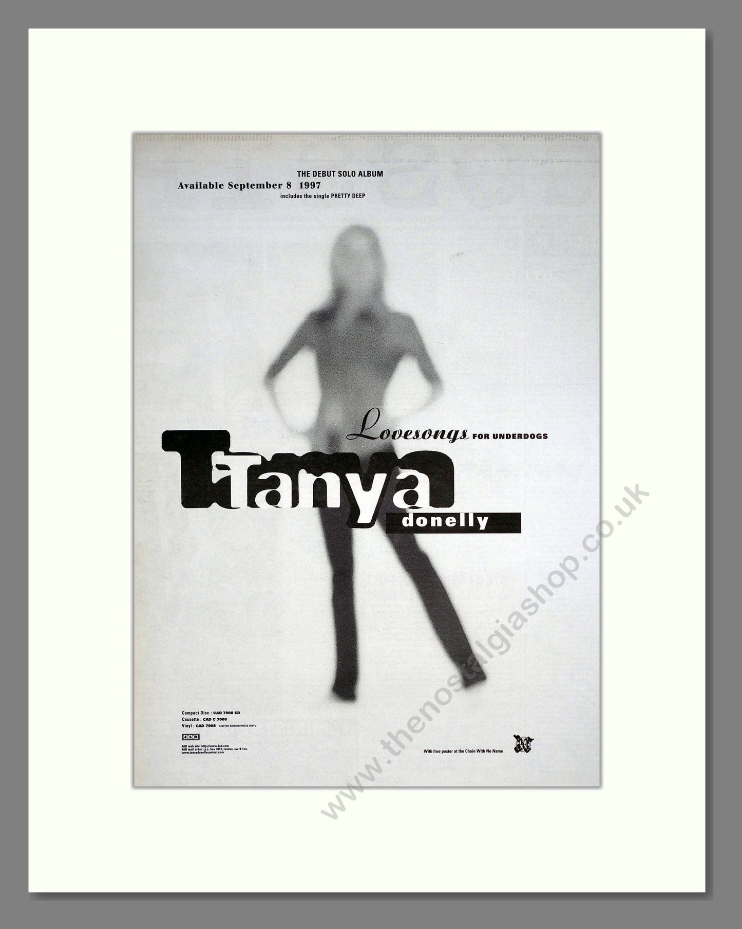 Tanya Donelly - Lovesongs For Underdogs. Vintage Advert 1997 (ref AD20579)