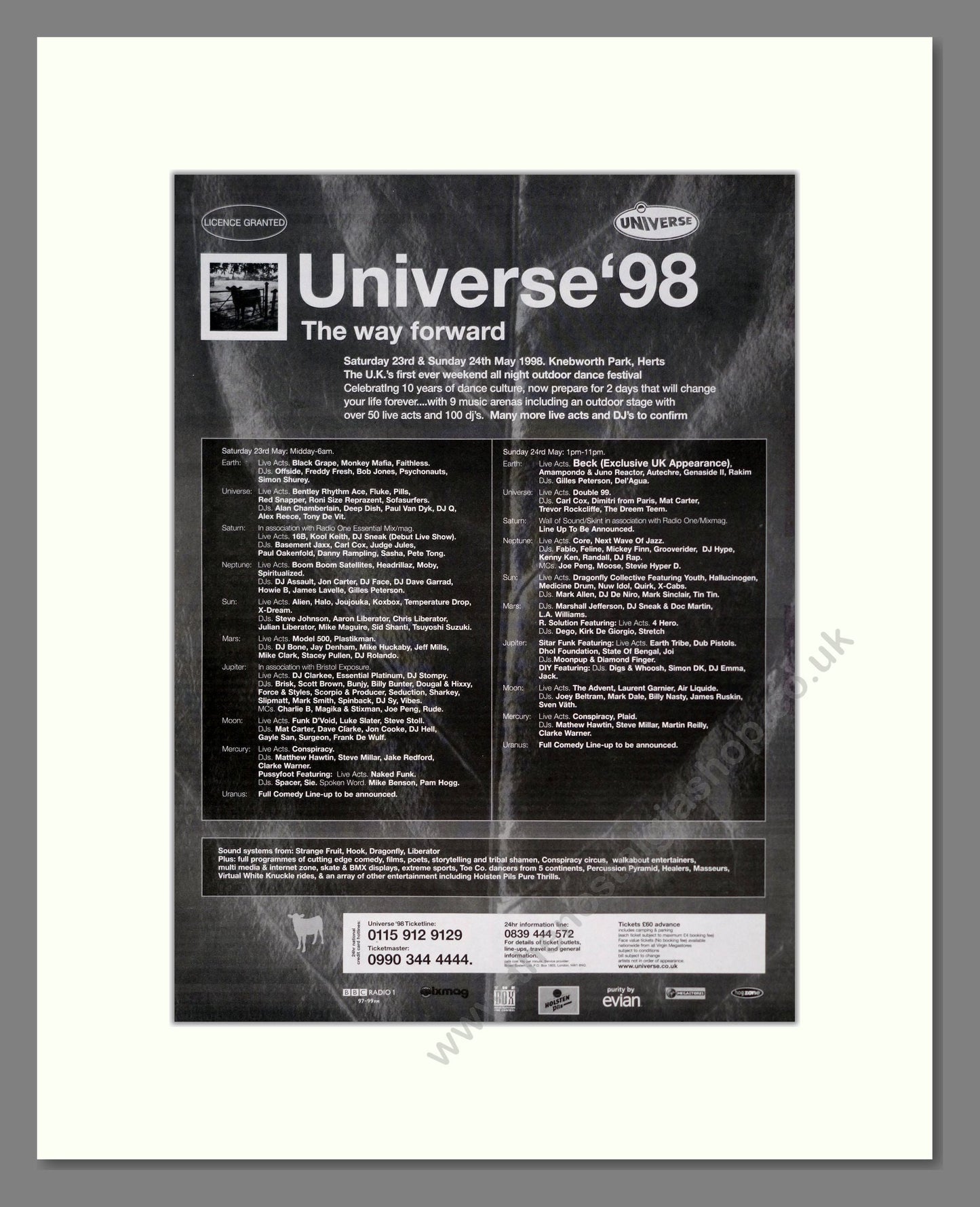 Universe 98 Festival - Knebworth Park. Vintage Advert 1998 (ref AD20581)