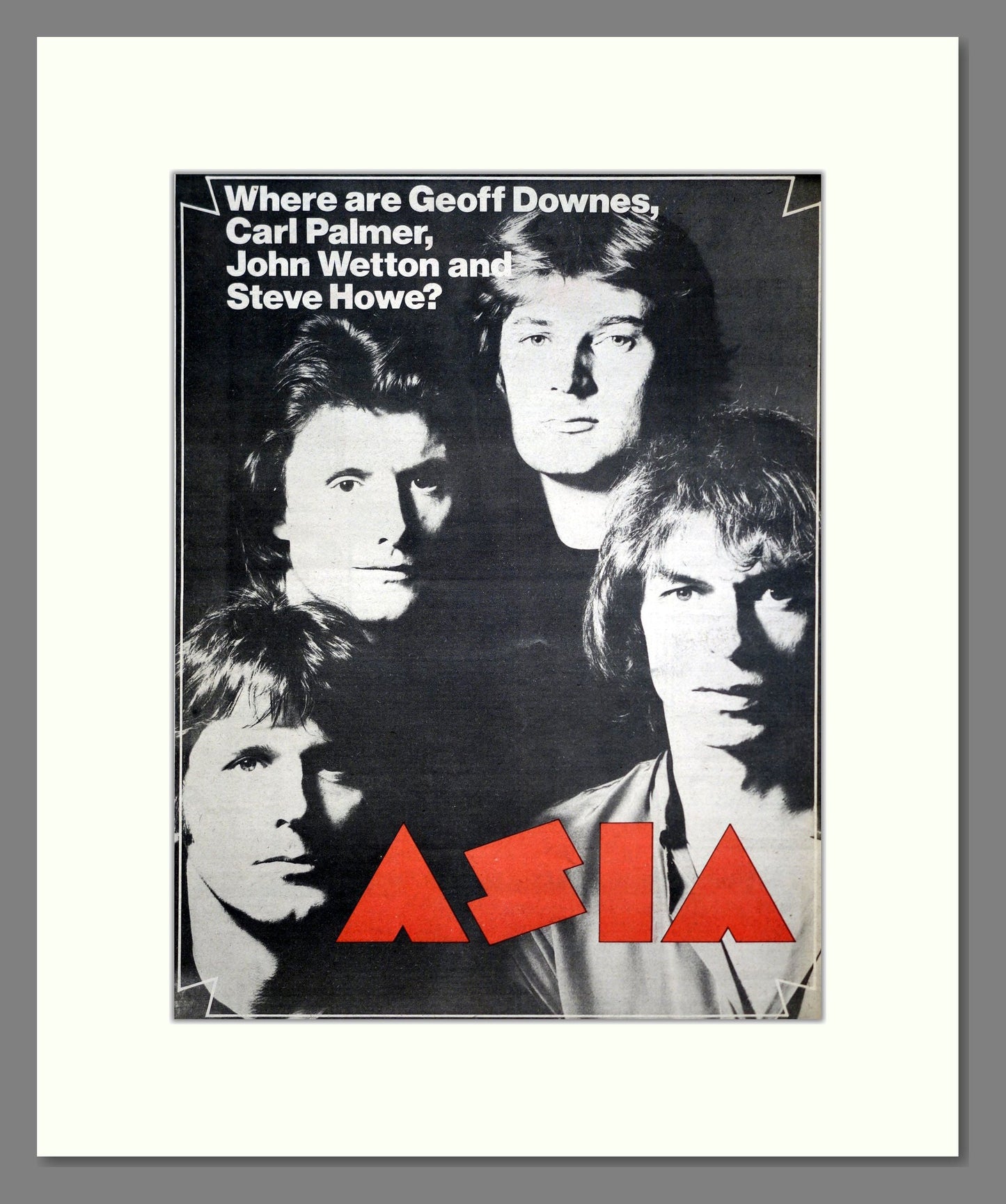 Asia - Geoff Downes / Carl Palmer / John Wetton / Steve Howe. Vintage Advert 1981 (ref AD20605)