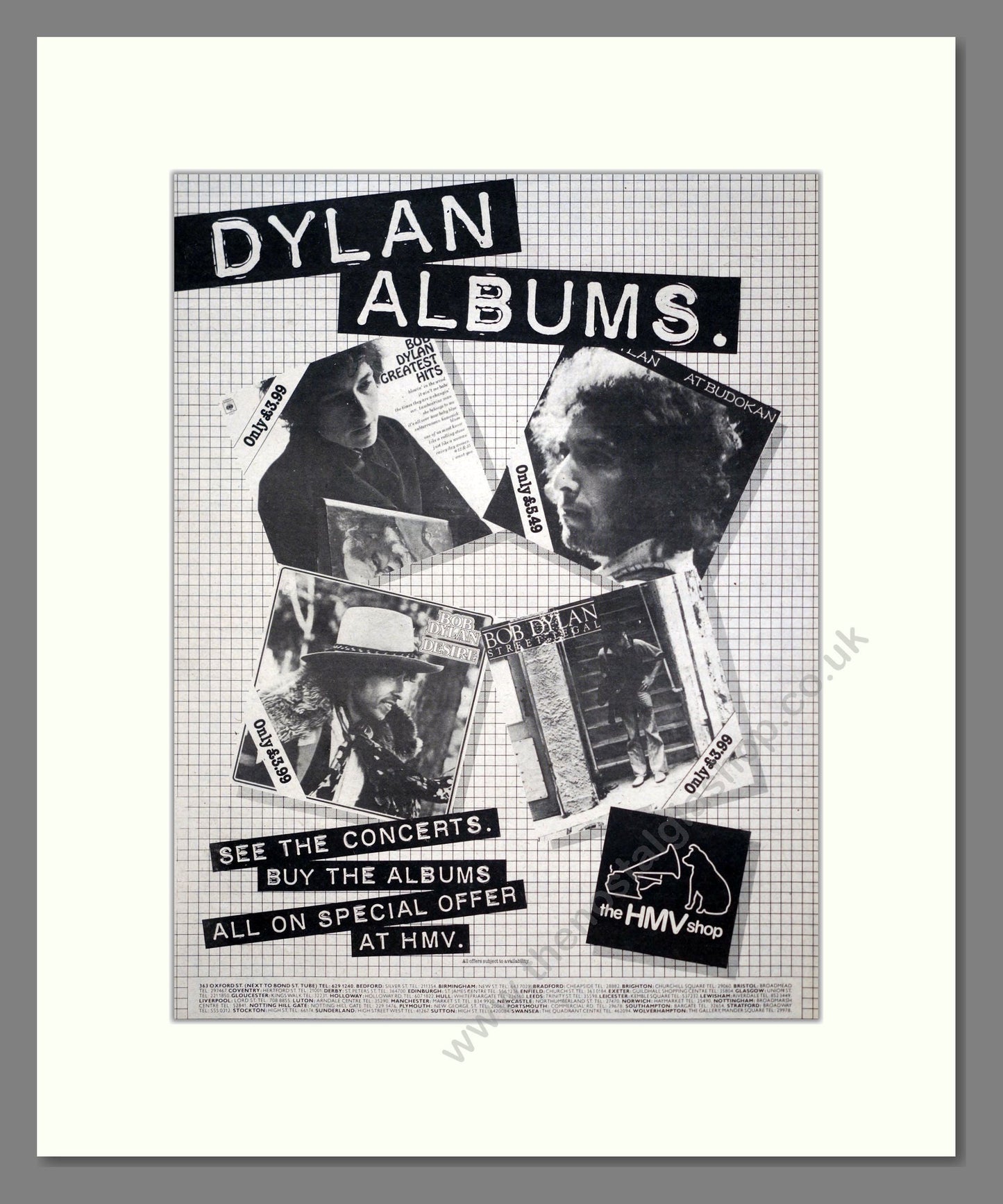 Bob Dylan - Various Albums. Vintage Advert 1981 (ref AD20607)