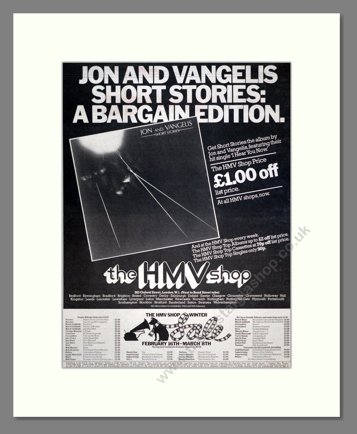 Jon And Vangelis - Short Stories. Vintage Advert 1980 (ref AD20622)