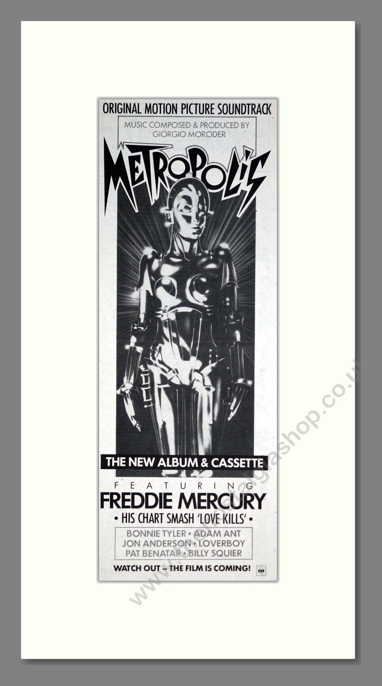 Freddie Mercury - Metropolis Soundtrack. Vintage Advert 1984 (ref AD201386)