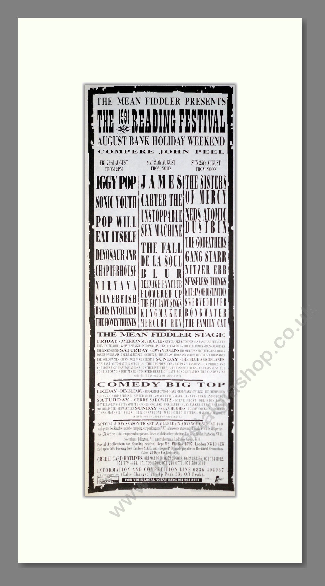 Reading Festival 91 - Line Up. Vintage Advert 1991 (ref AD201389)