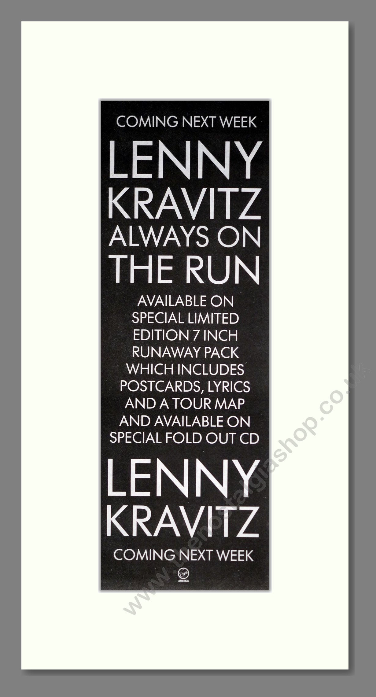 Lenny Kravitz - Always On The Run. Vintage Advert 1991 (ref AD201397)