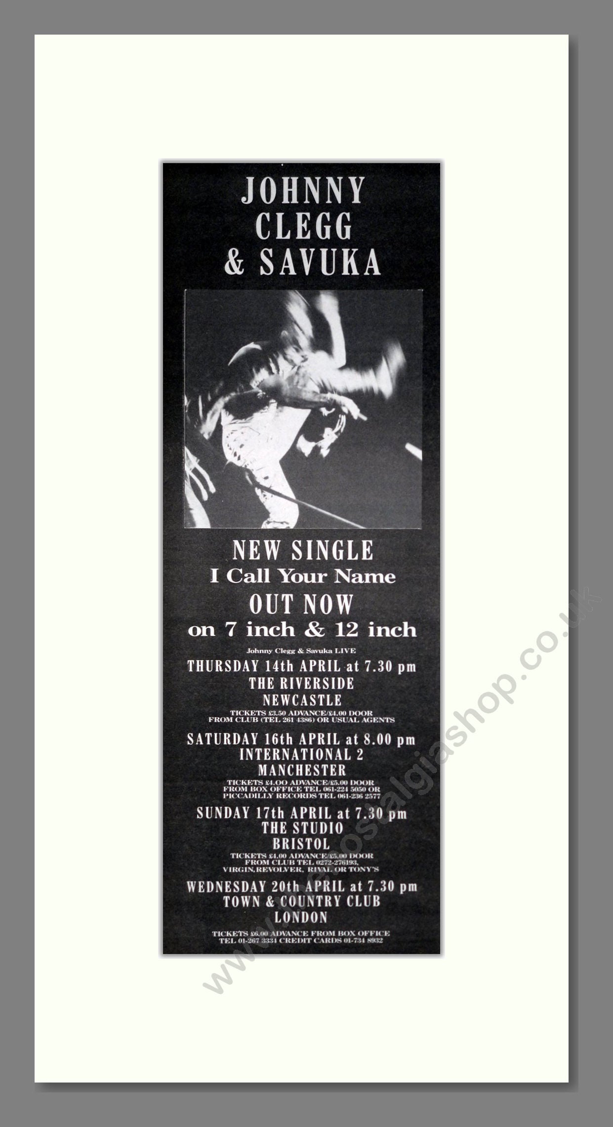 Johnny Clegg And Savuka - I Call Your Name. Vintage Advert 1988 (ref AD201415)