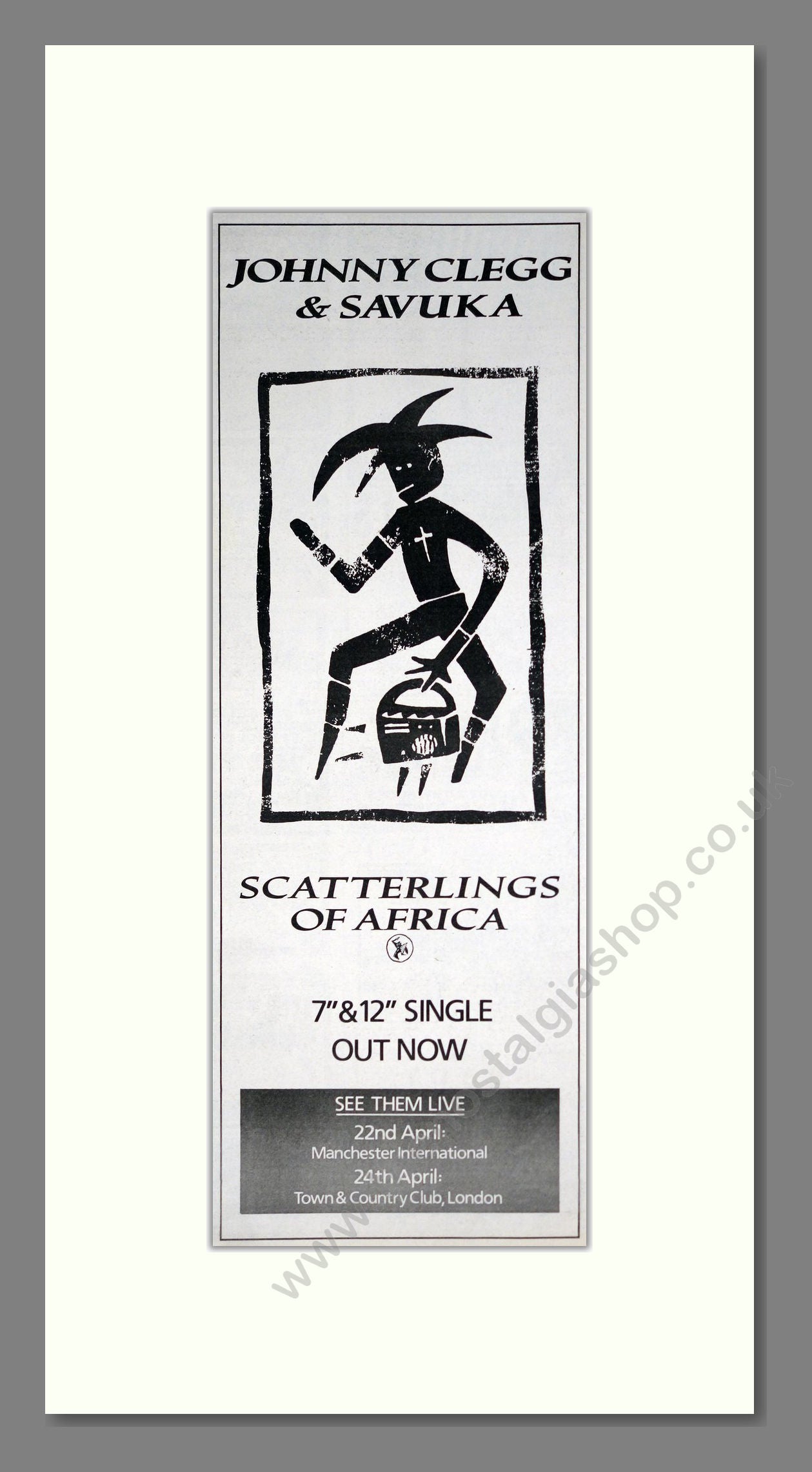 Johnny Clegg And Savuka - Scatterlings Of Africa. Vintage Advert 1987 (ref AD201416)