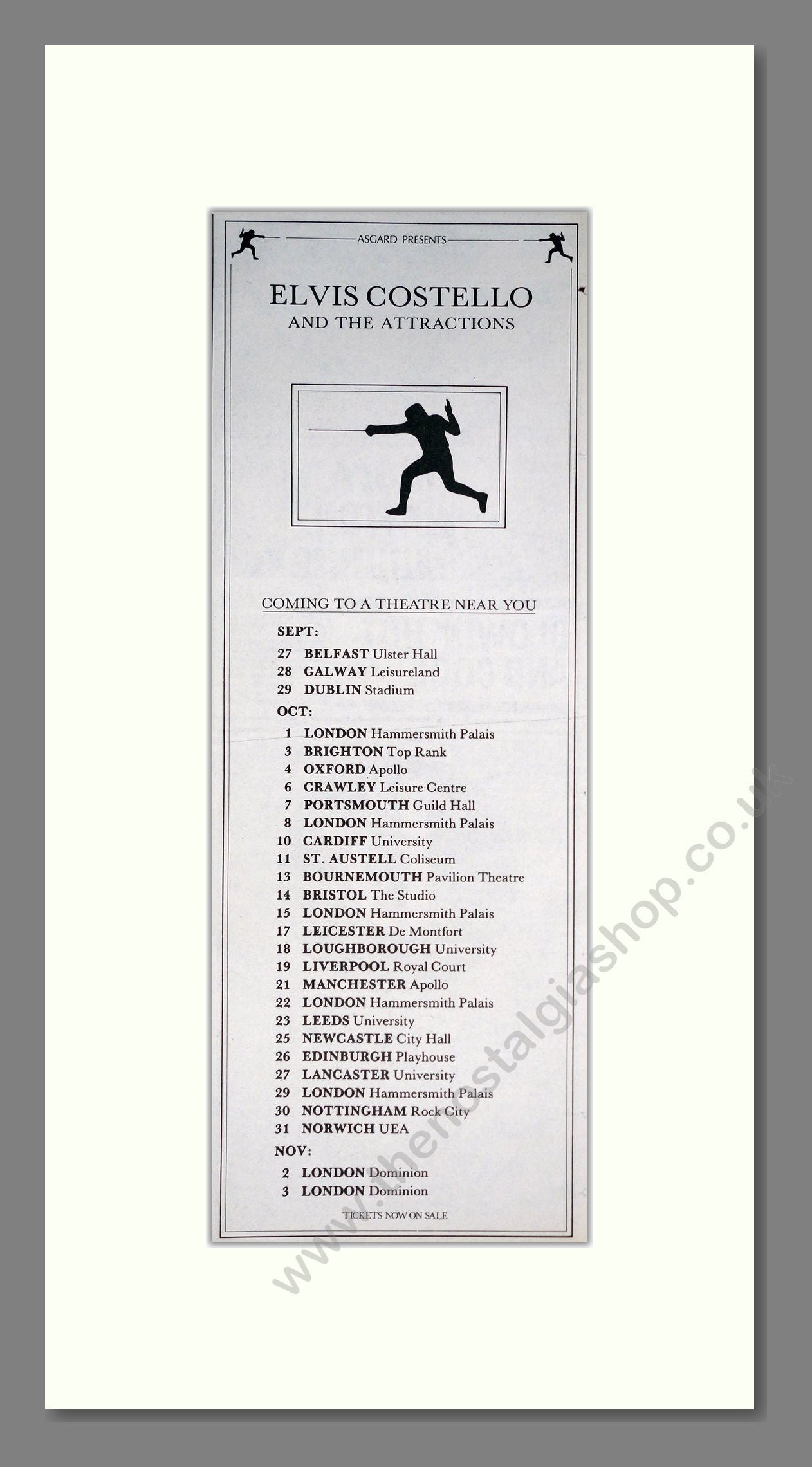Elvis Costello - UK Tour. Vintage Advert 1984 (ref AD201437)
