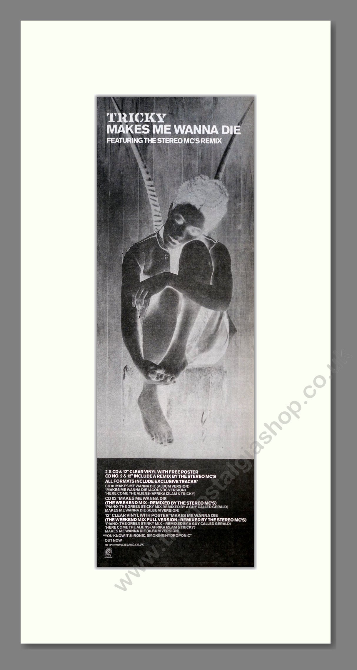 Tricky - Makes Me Wanna Die. Vintage Advert 1997 (ref AD201451)