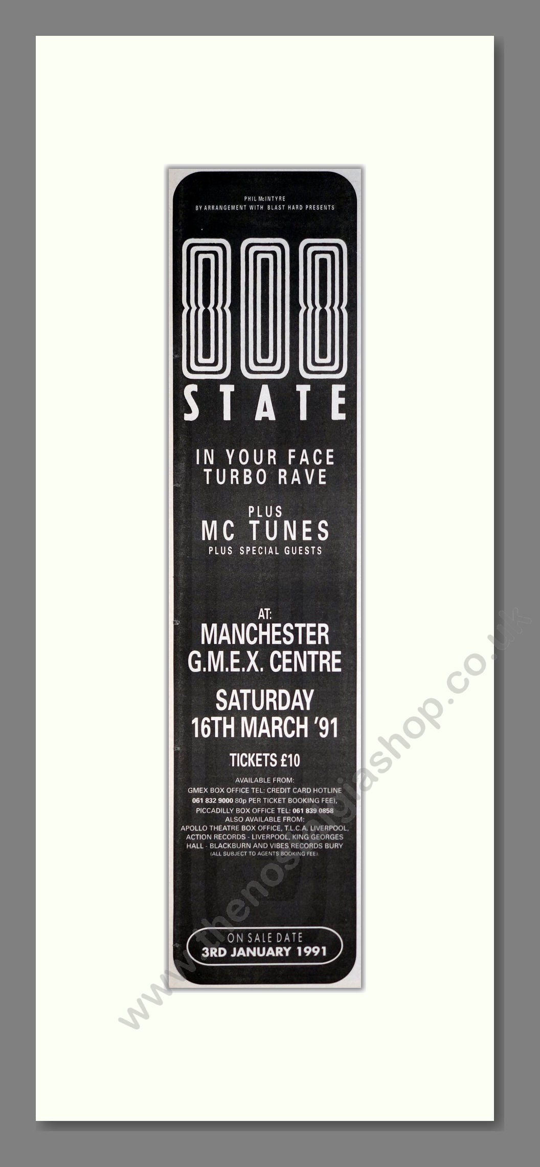 808 State - In Your Face Turbo Rave. Vintage Advert 1991 (ref AD201461)