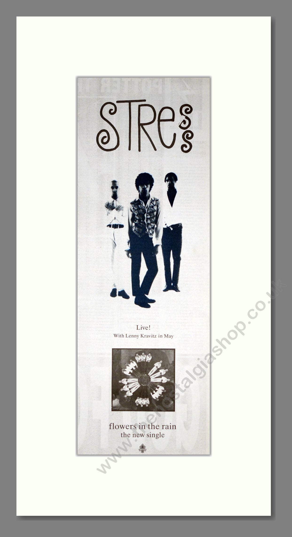 Stress - Flowers In The Rain. Vintage Advert 1991 (ref AD201462)