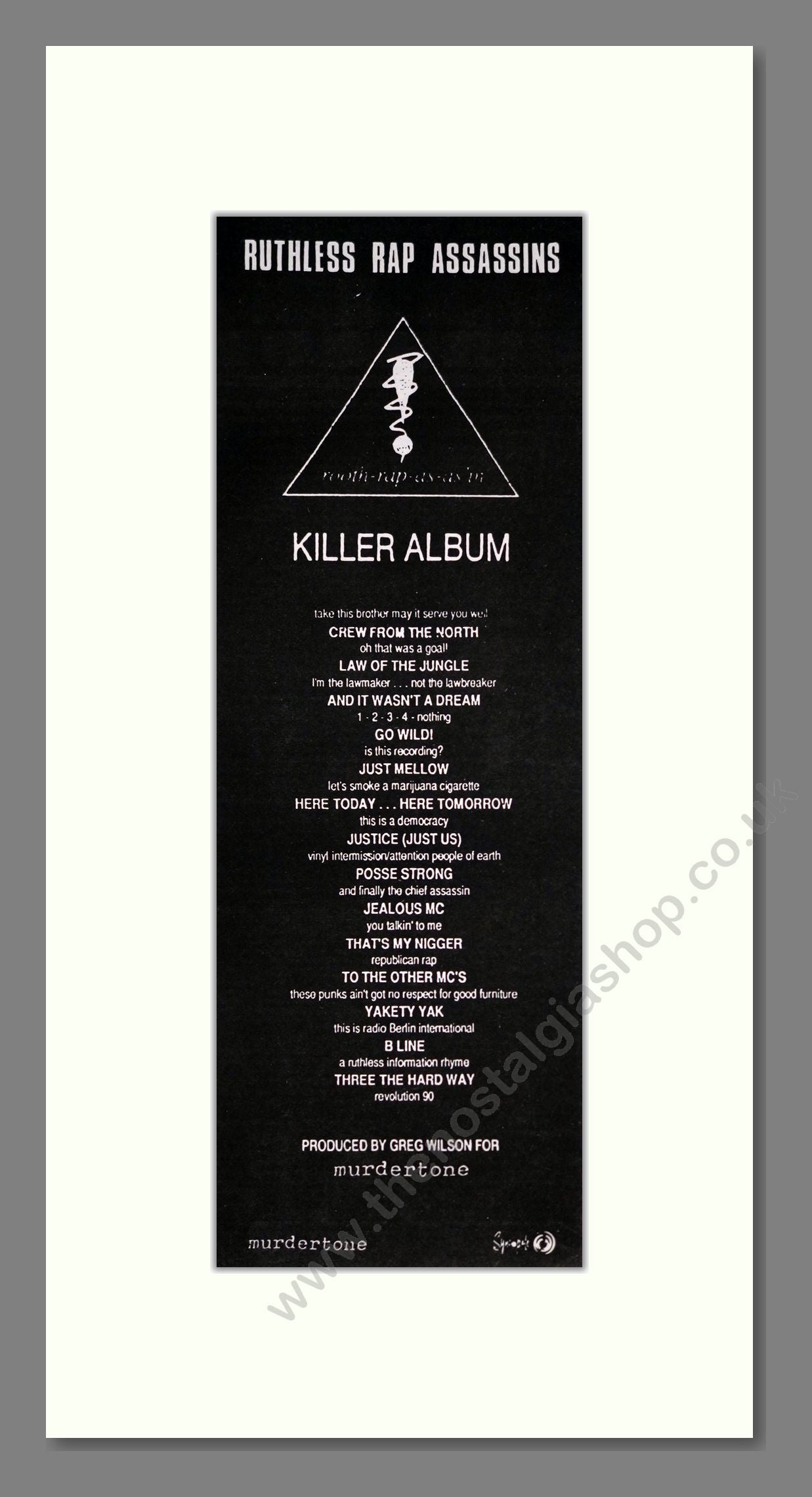 Ruthless Rap Assassins - Killer Album. Vintage Advert 1990 (ref AD201473)