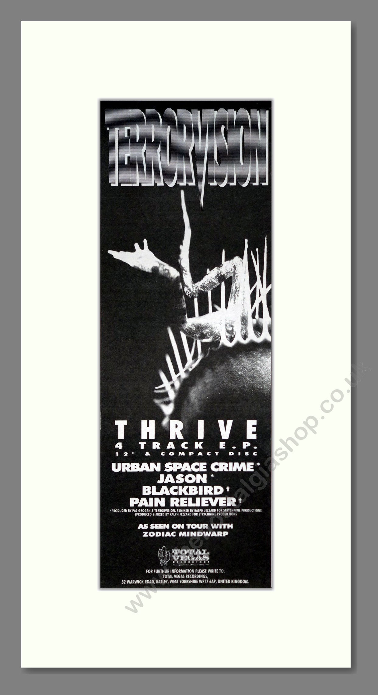 Terrorvision - Thrive. Vintage Advert 1992 (ref AD201482)