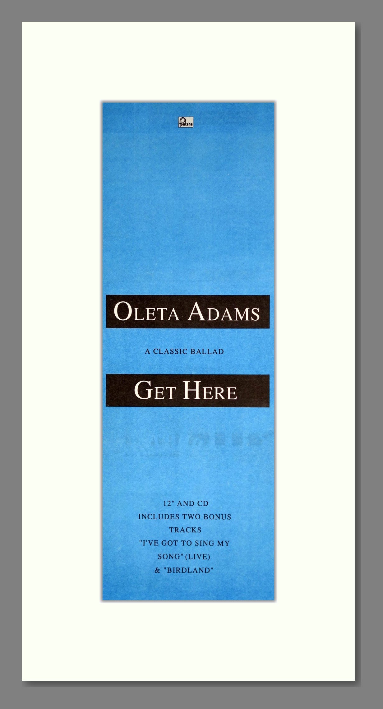 Oleta Adams - Get Here. Vintage Advert 1991 (ref AD201485)
