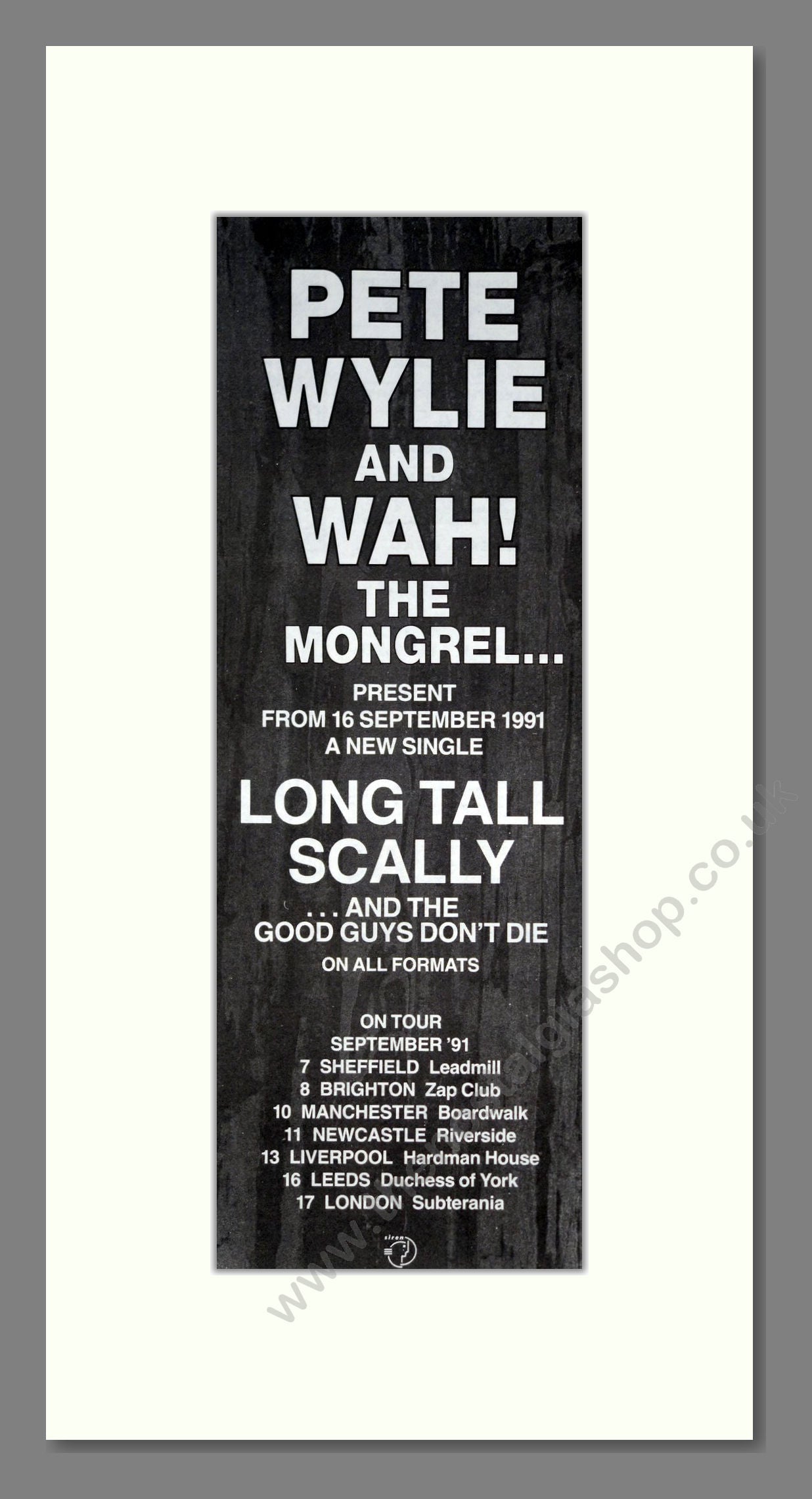 Pete Wylie and Wah The Mongrel - Long Tall Scally. Vintage Advert 1991 (ref AD201514)