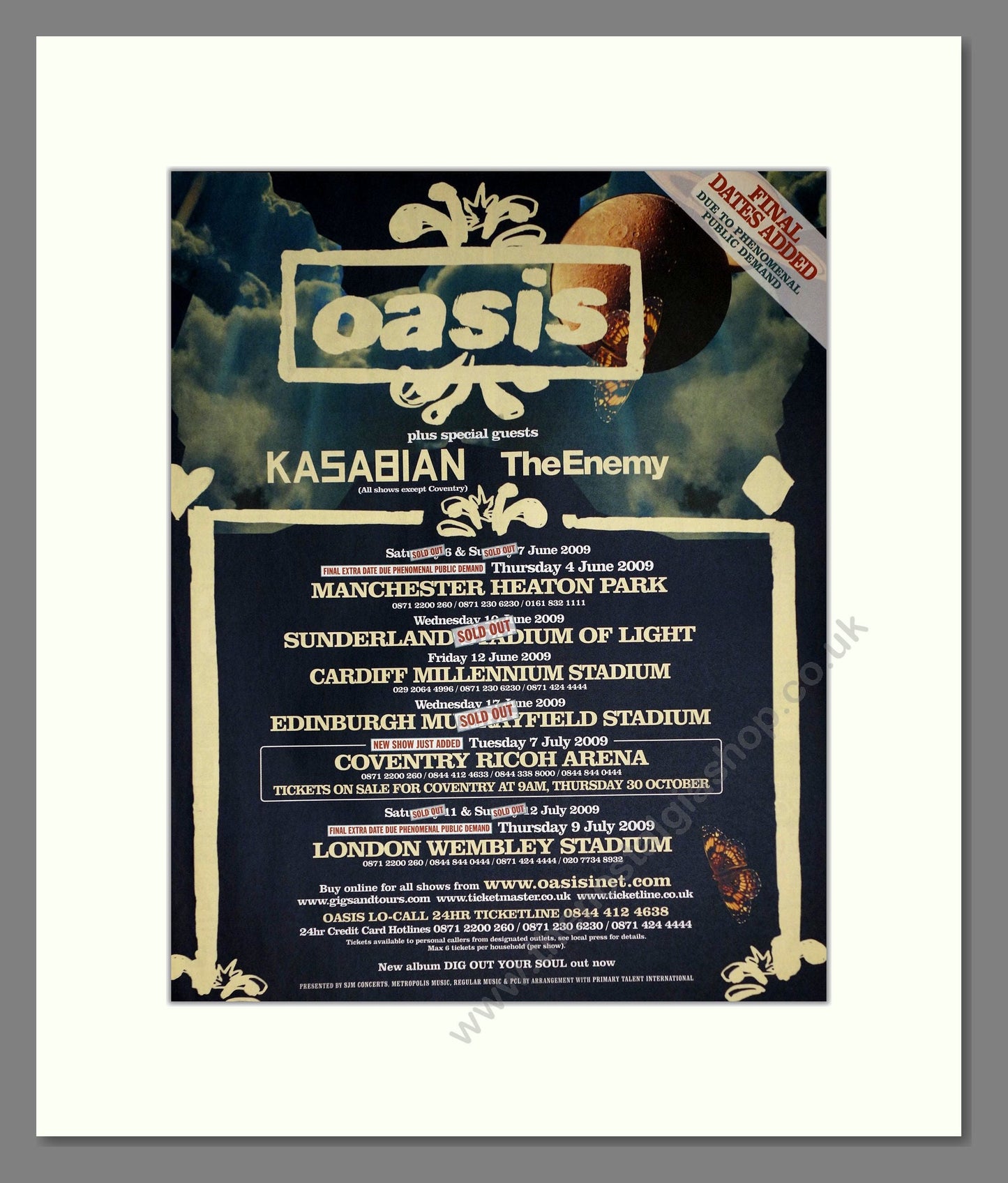 Oasis - UK Tour. Vintage Advert 2009 (ref AD63690)