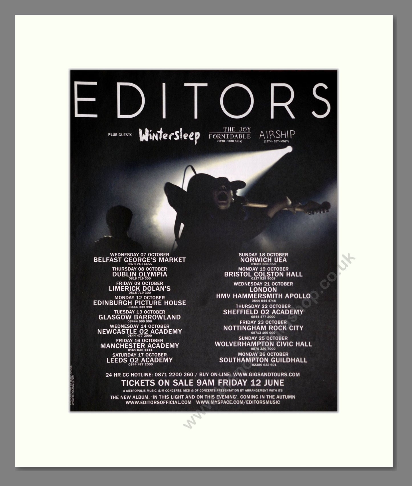 Editors - UK Tour. Vintage Advert 2009 (ref AD63749)