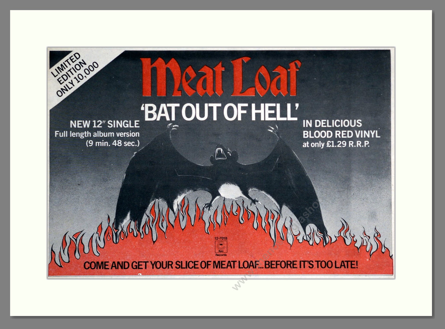 Meat Loaf - Bat Out Of Hell. Vintage Advert 1979 (ref AD63779)