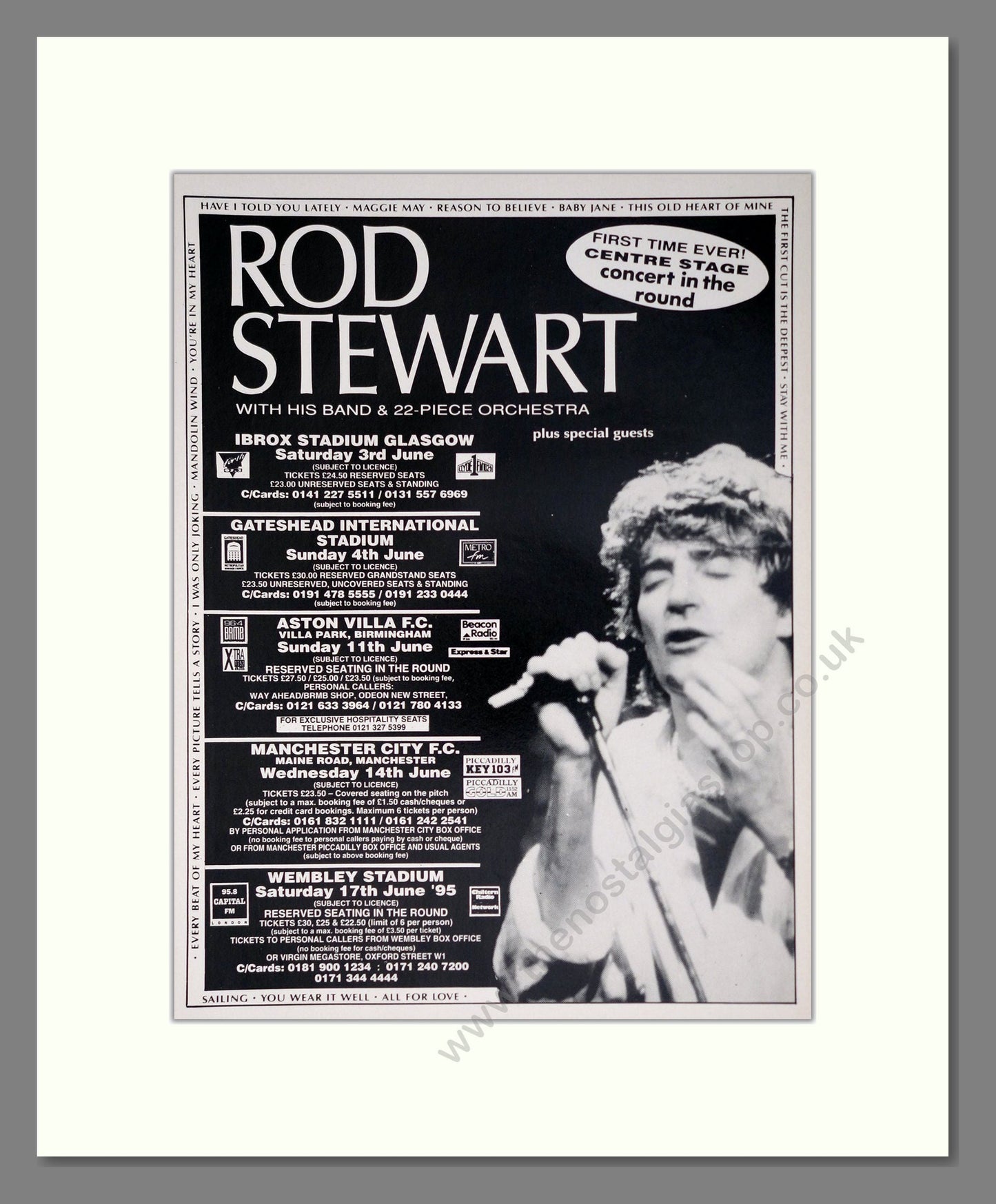Rod Stewart - UK Tour. Vintage Advert 1995 (ref AD63782)