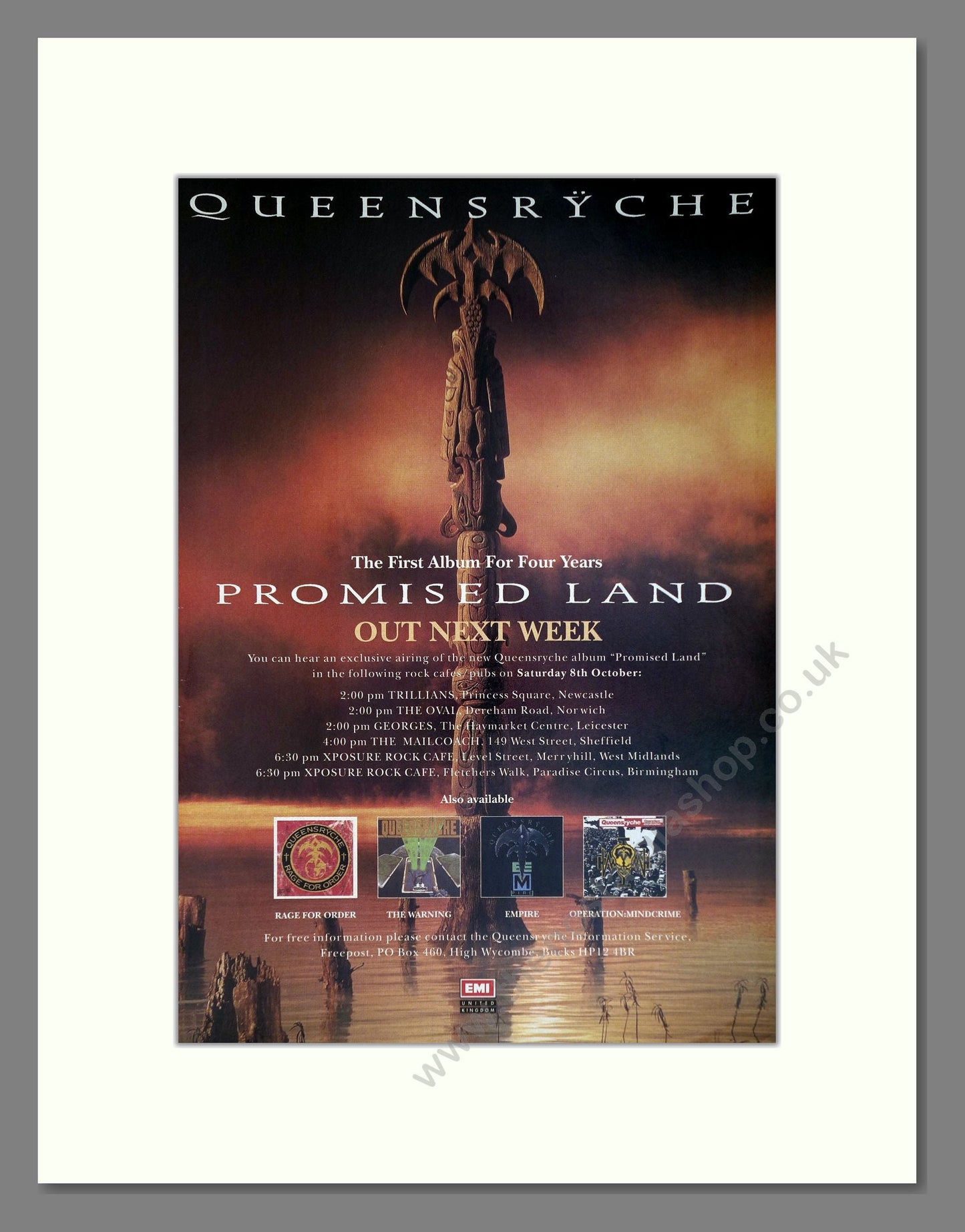 Queensryche - Promised Land. Vintage Advert 1994 (ref AD63797)