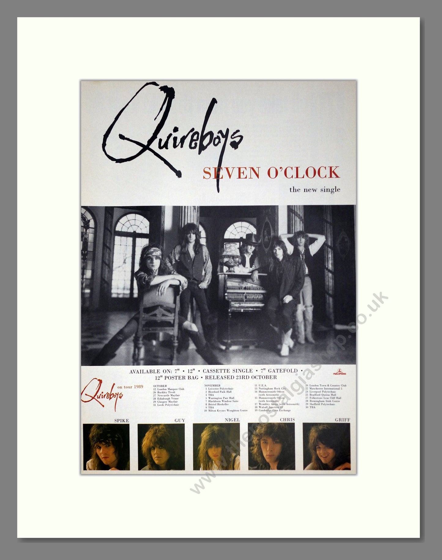 Quireboys - Seven O'Clock. Vintage Advert 1989 (ref AD63799)