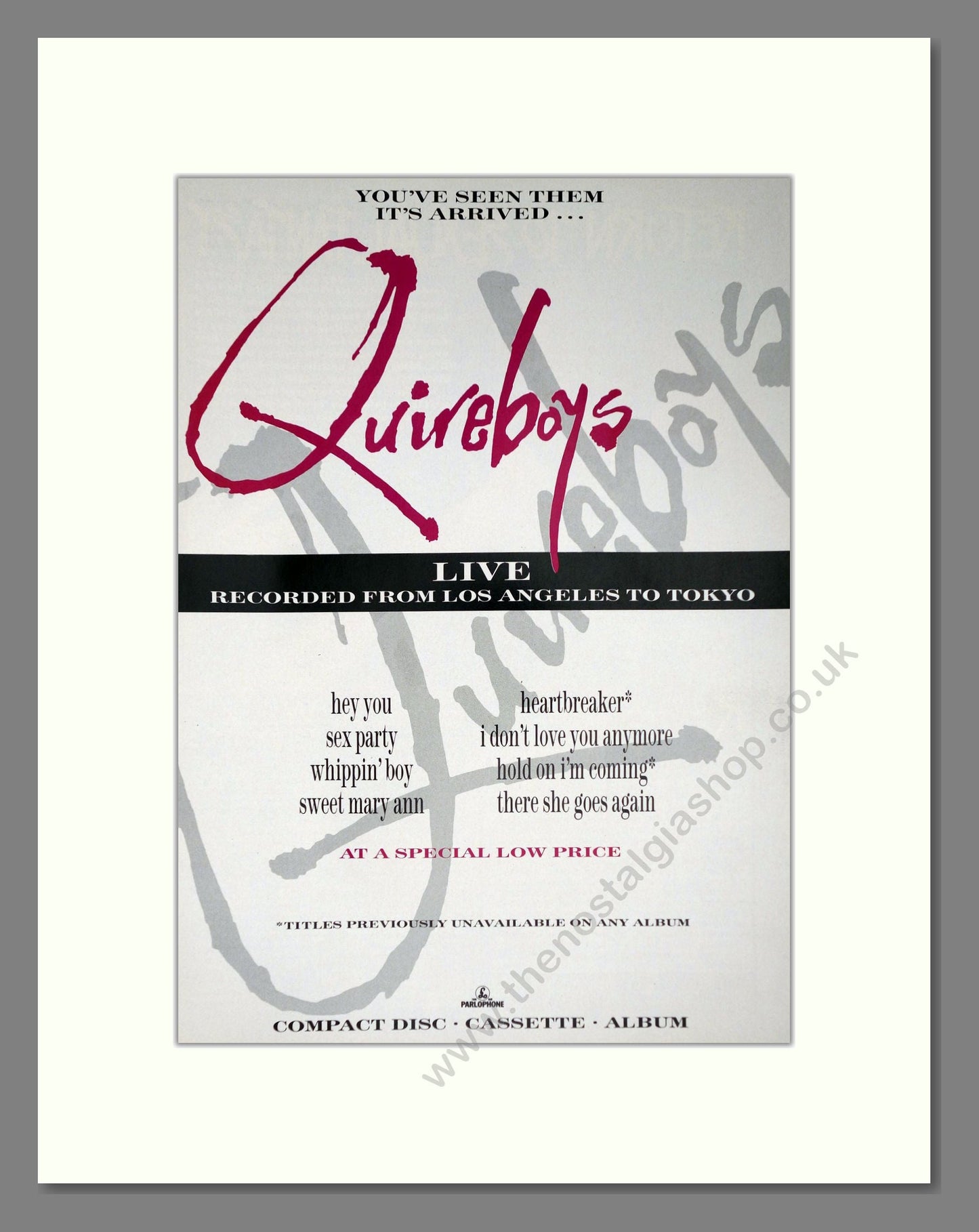 Quireboys - Live Album. Vintage Advert 1990 (ref AD63805)