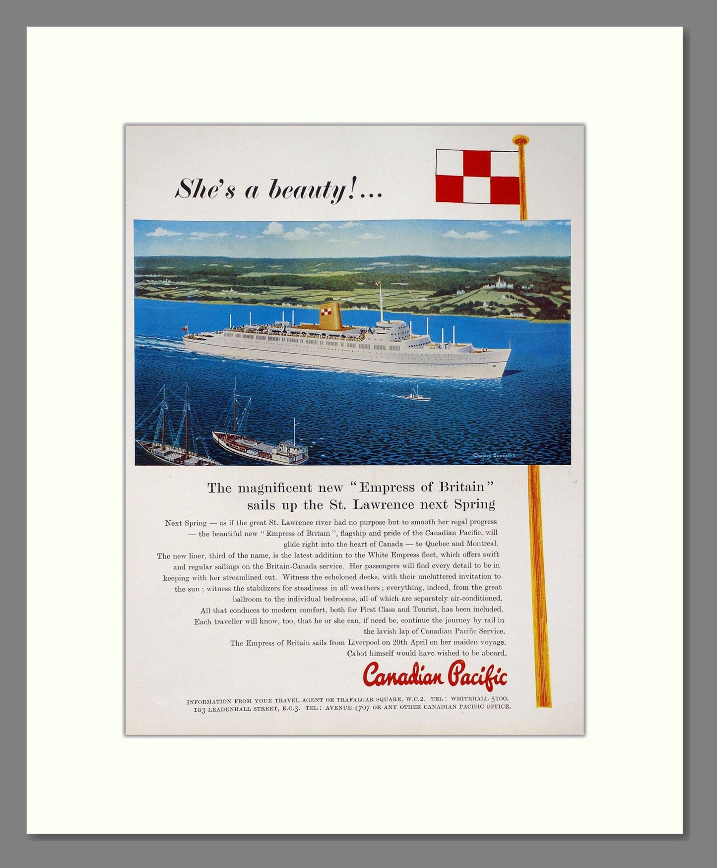 Canadian Pacific - Empress Of Britain. Vintage Advert 1955 (ref AD63851)